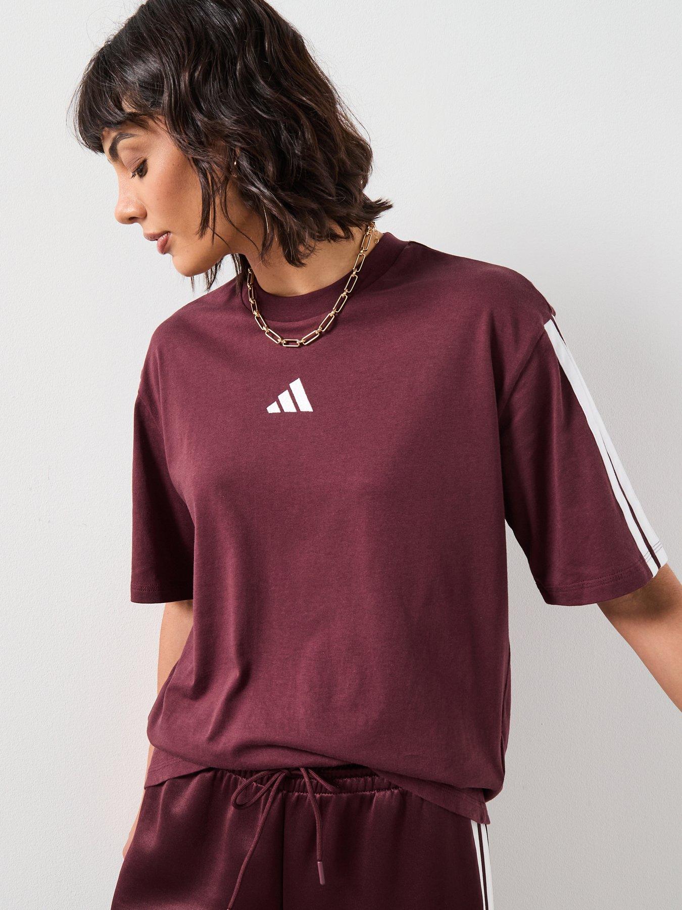Image 1 of 6 of adidas Sportswear Women's Essentials 3-Stripes Boyfriend T-Shirt - Red