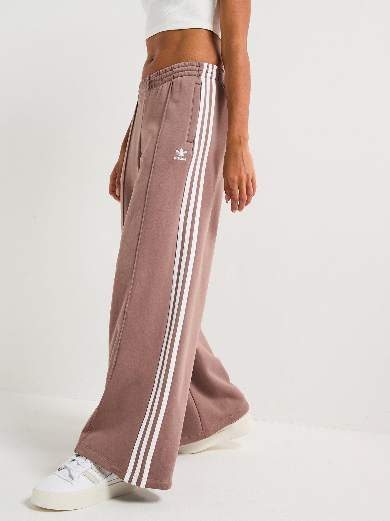 adidas-originals-womens-3-stripes-french-terry-wide-leg-joggers-brown