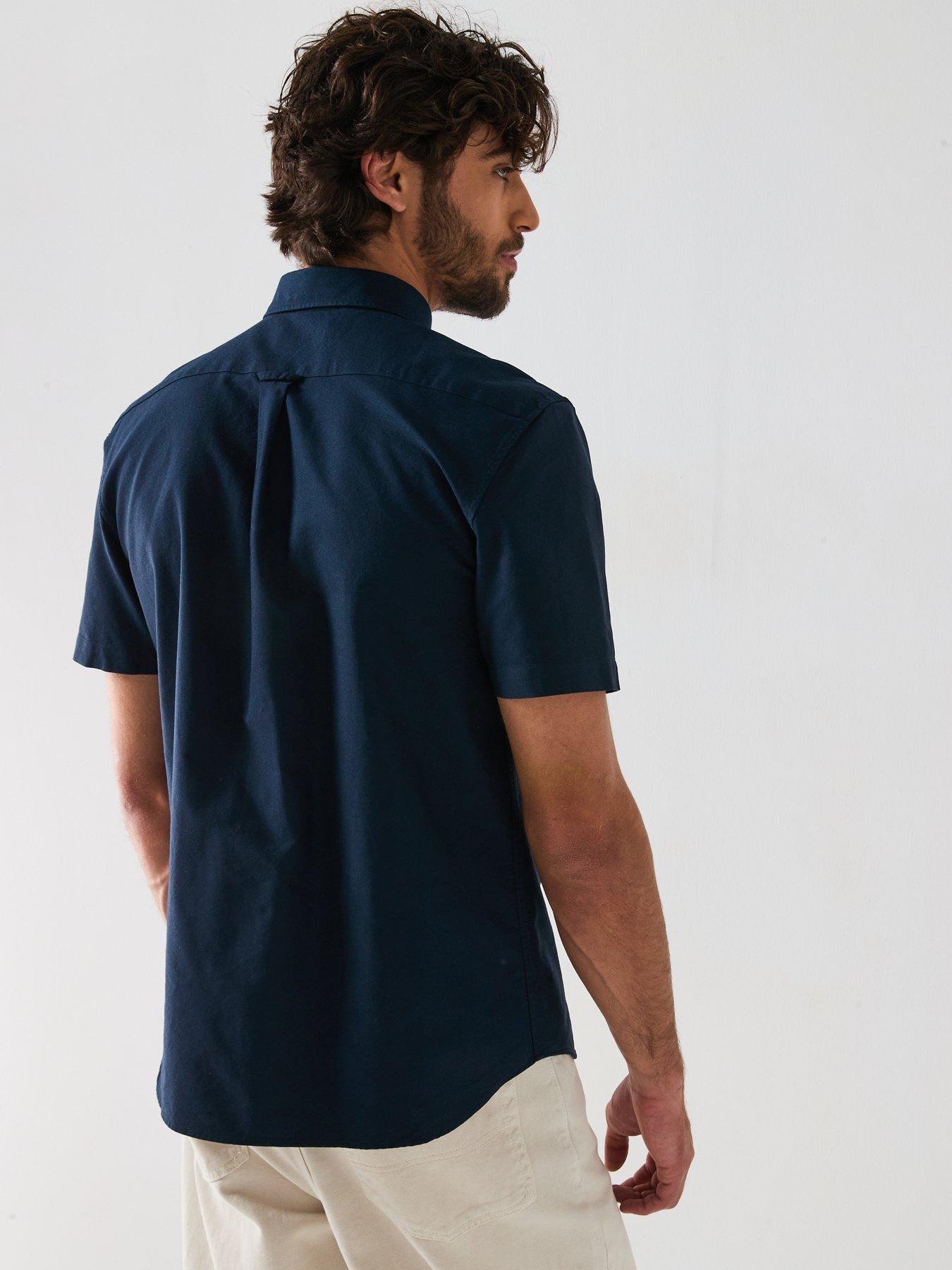 lacoste-regular-fit-short-sleeved-oxford-shirt-navystillFront