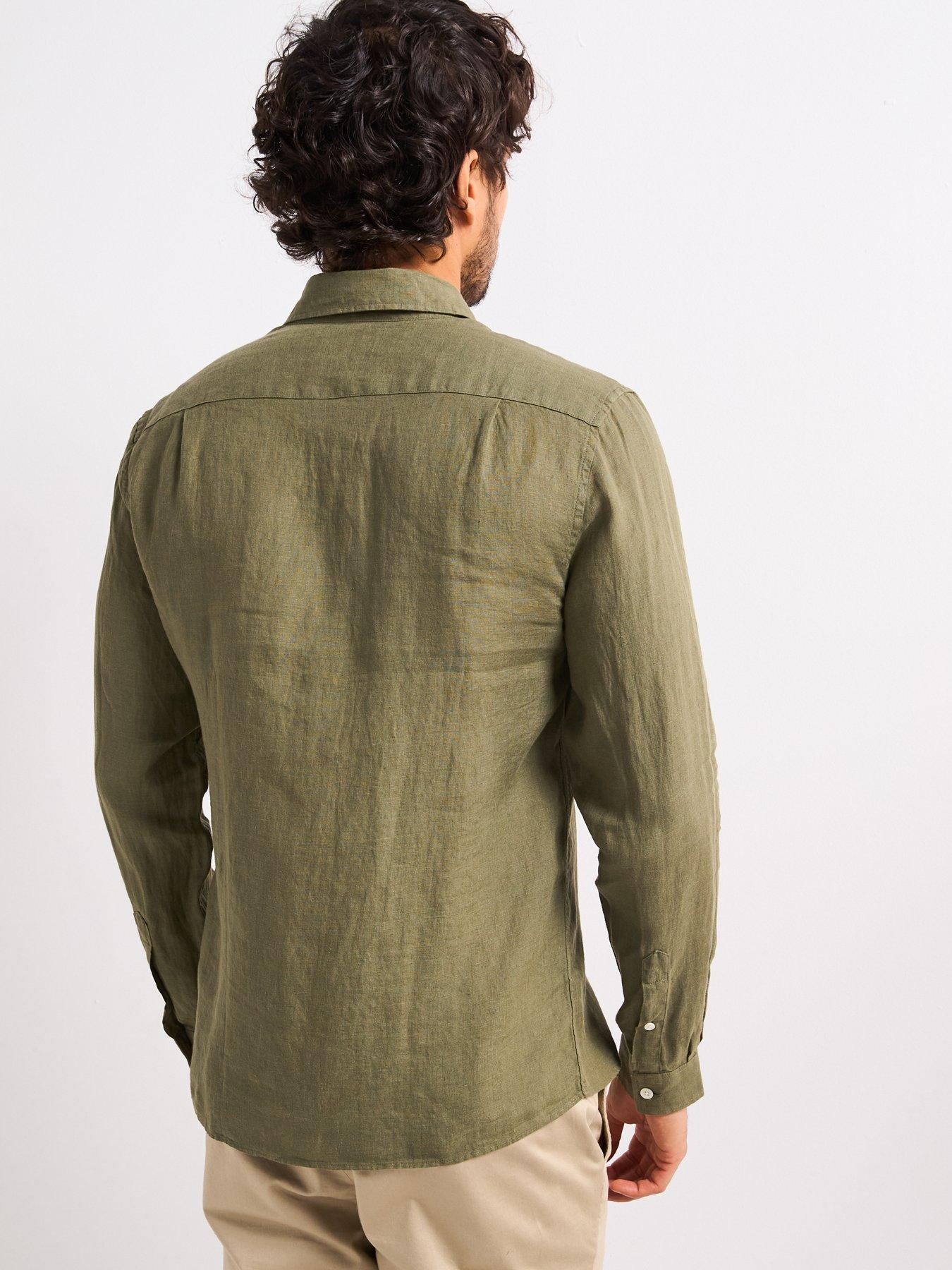 Image 2 of 4 of Lacoste Regular Fit Long Sleeve Linen Shirt - Khaki