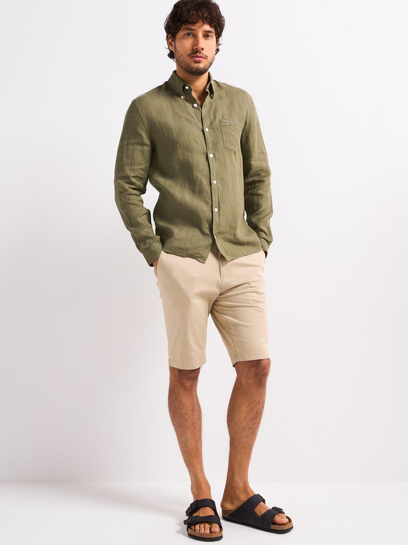 Image 3 of 4 of Lacoste Regular Fit Long Sleeve Linen Shirt - Khaki