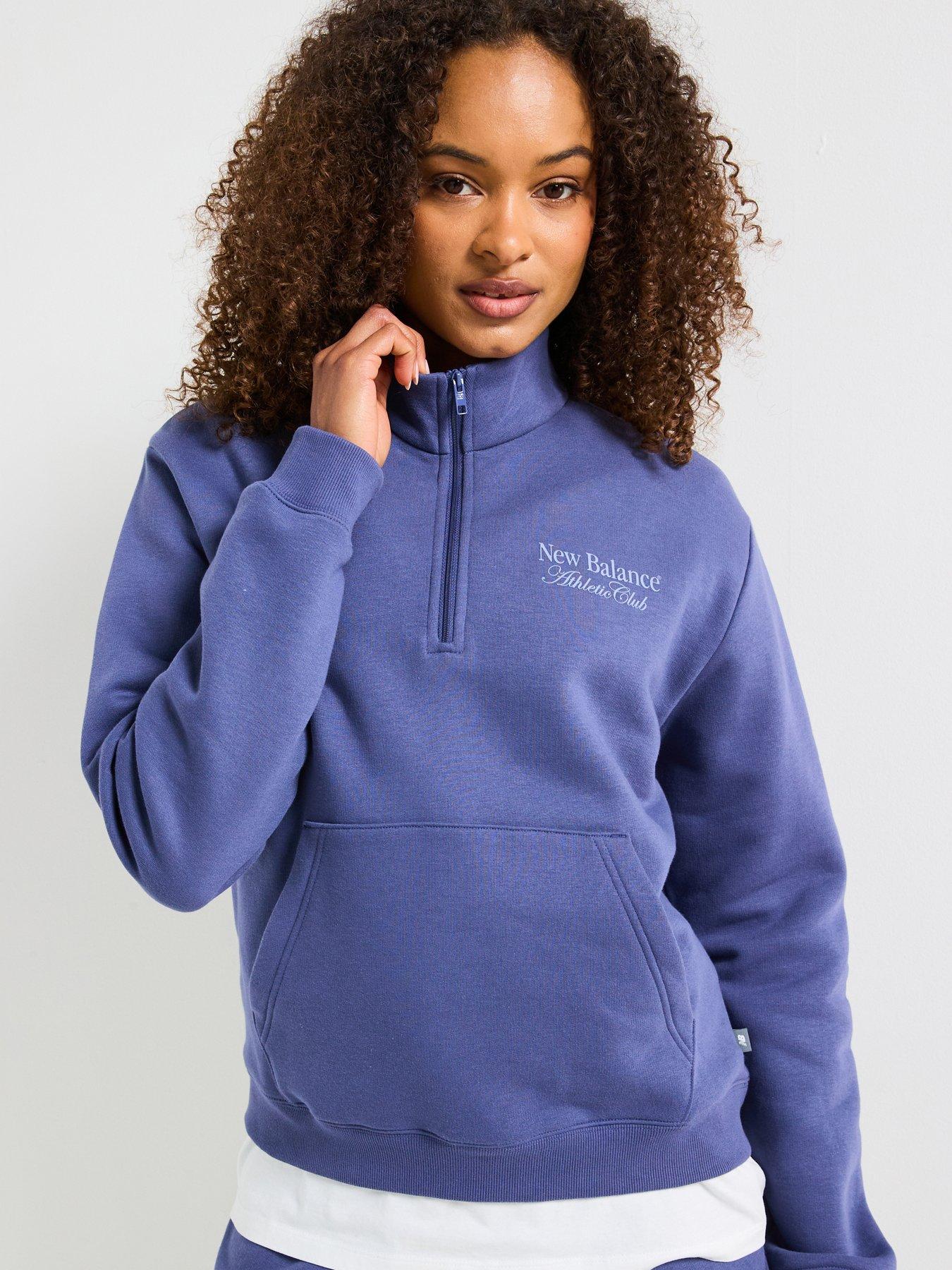 Image of New Balance Women's Linear Heritage Graphic Half Zip Sweat Top - Navy