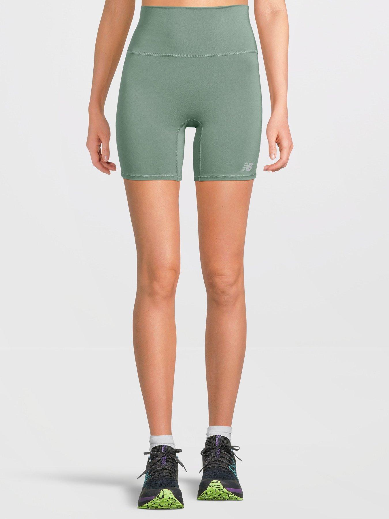 New Balance Women's Linear Heritage Script High Rise Shorts - Khaki