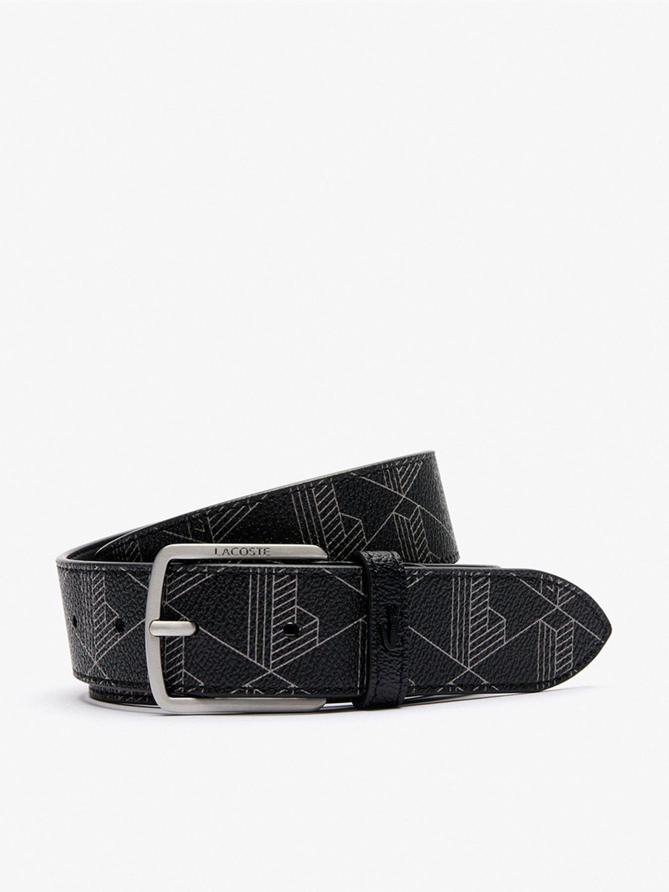 Image 1 of 3 of Lacoste Coated Monogram Leather Belt - Black