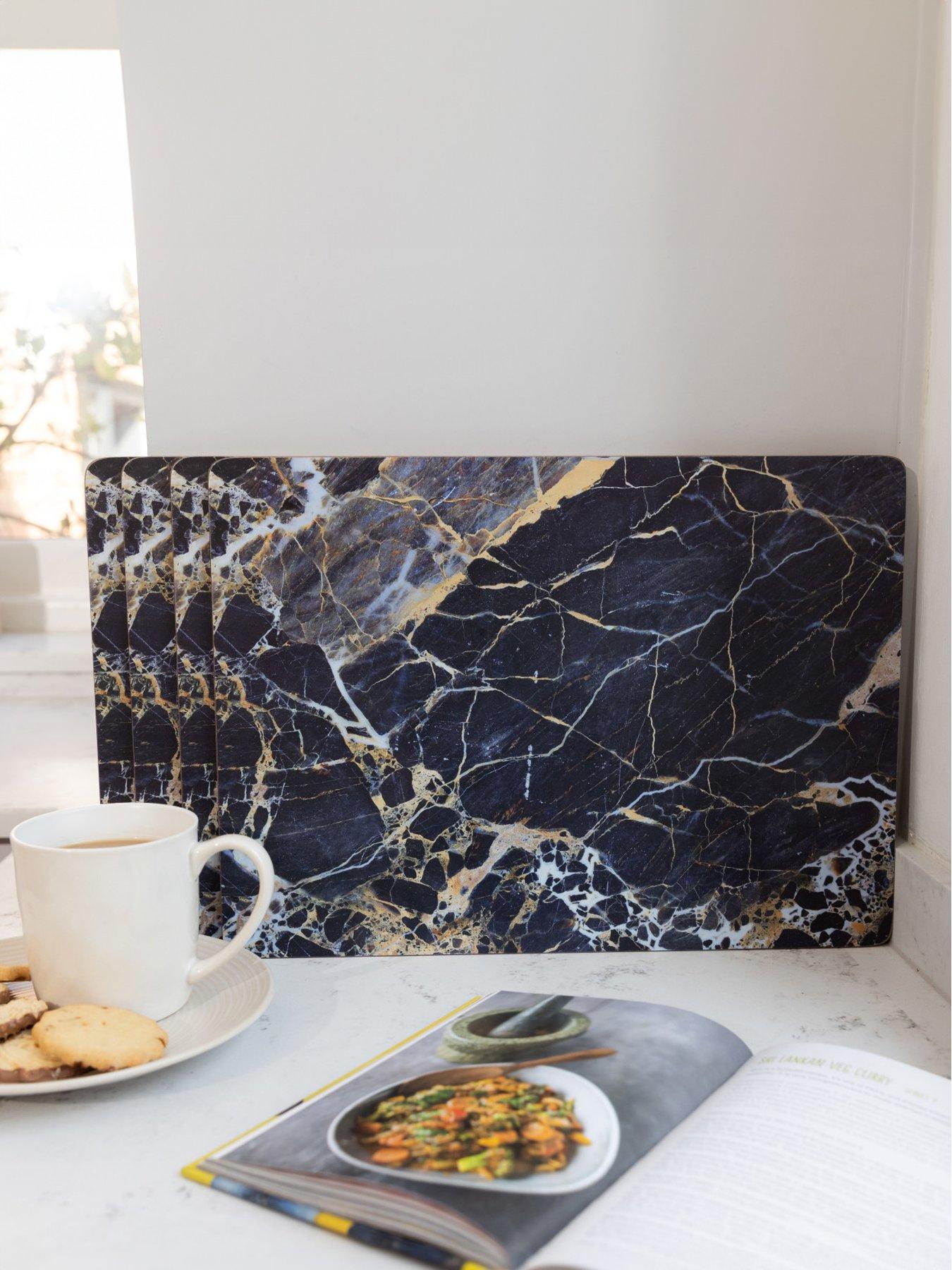 undefined Creative Tops Marble Effect Set Of Four Large Placemats, Navy Marble Effect, 40 X 29cm