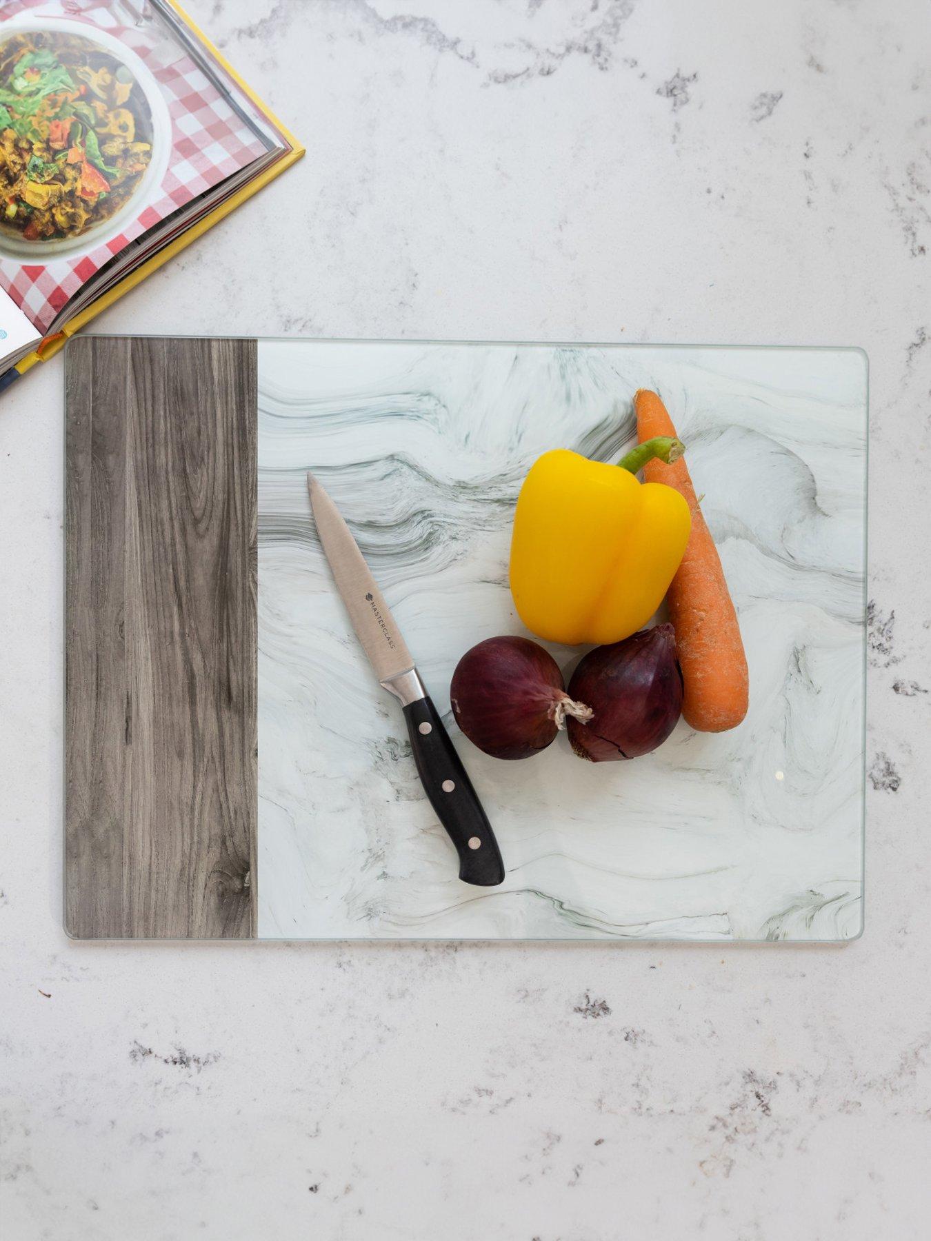 Creative Tops Premium Glass Worktop Protector, White Marble and Wood Design