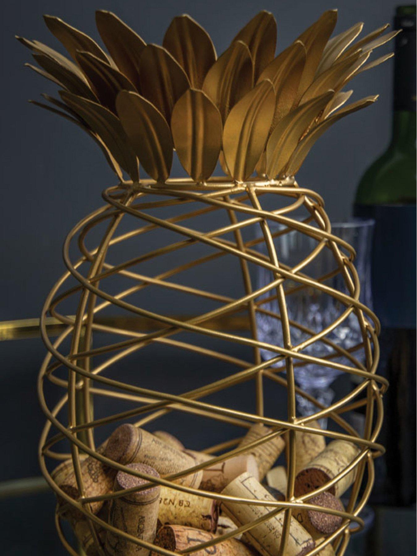 Image 1 of 4 of BarCraft Pineapple Shaped Metal Cork Collector, Gold Finish