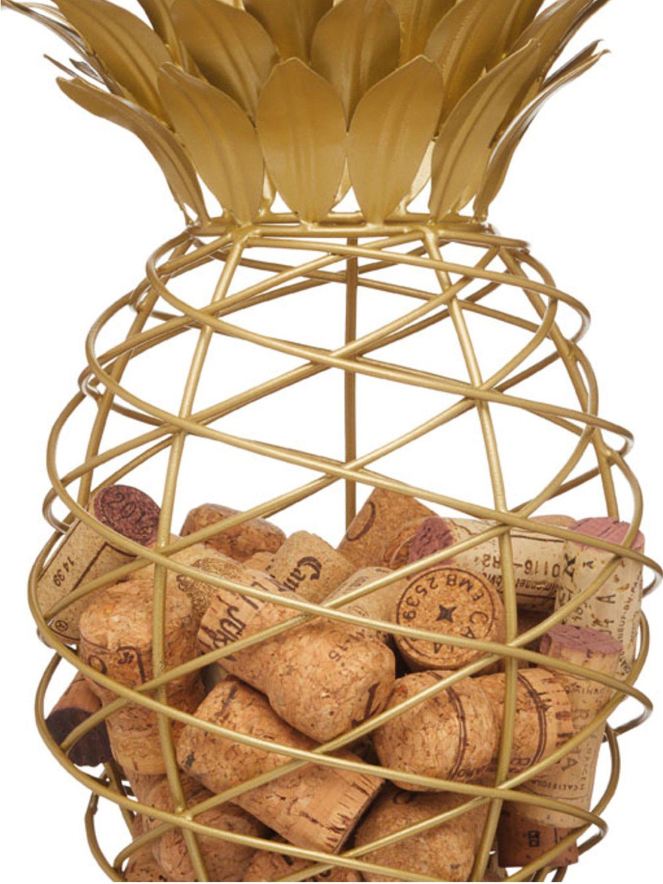 Image 4 of 4 of BarCraft Pineapple Shaped Metal Cork Collector, Gold Finish