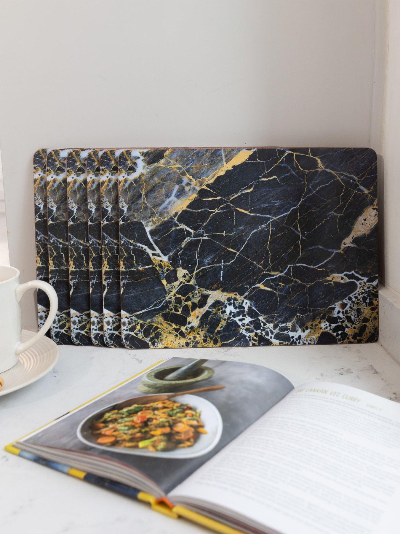 undefined Creative Tops Marble Effect Set Of 6 Standard Placemats, Navy Marble Effect, 30x23cm