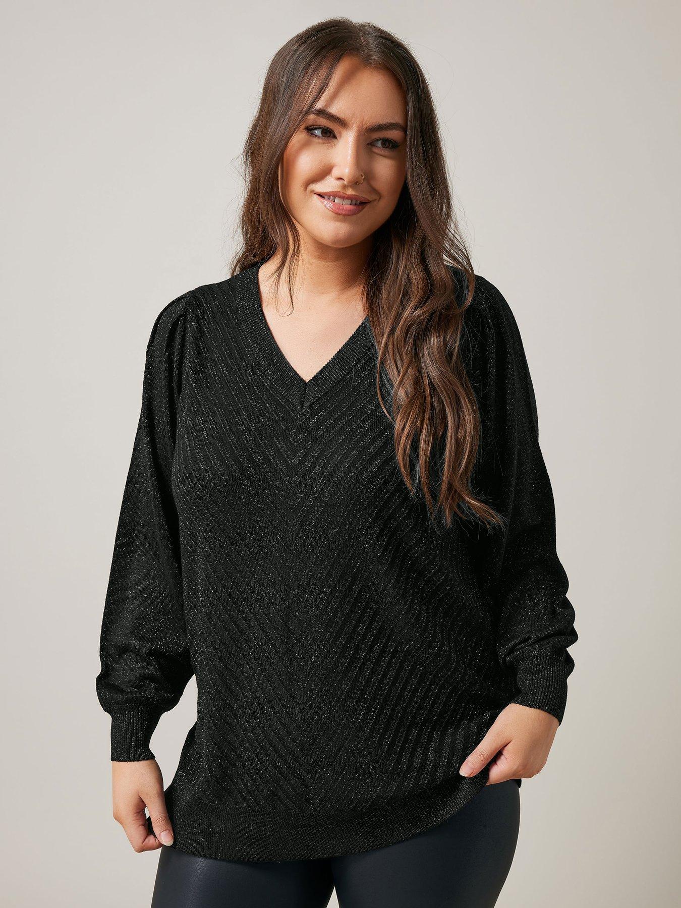 evans-v-neck-chevron-lurex-jumper-black