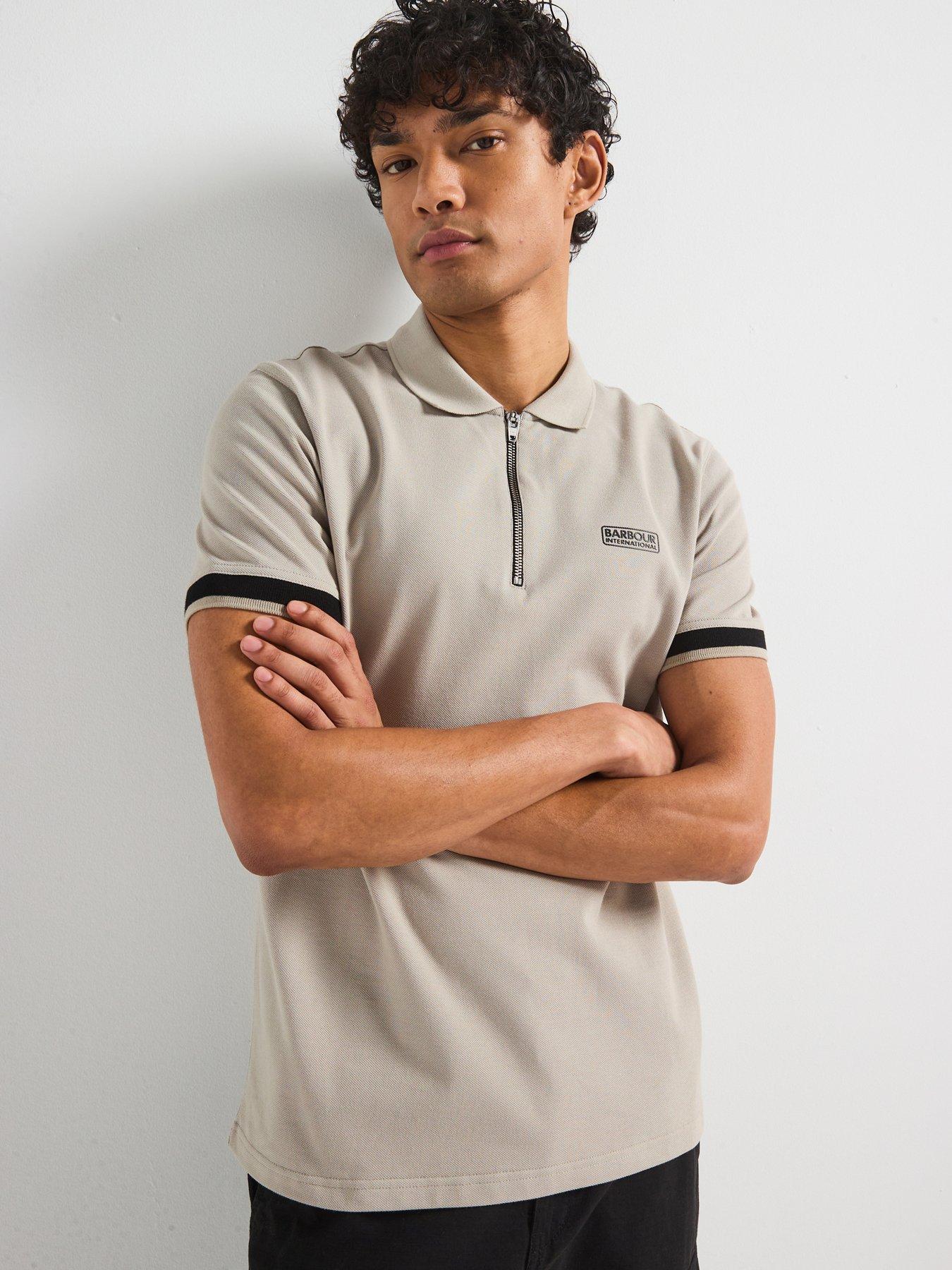 Image of Barbour International Bradley Zipped Polo Shirt- Beige