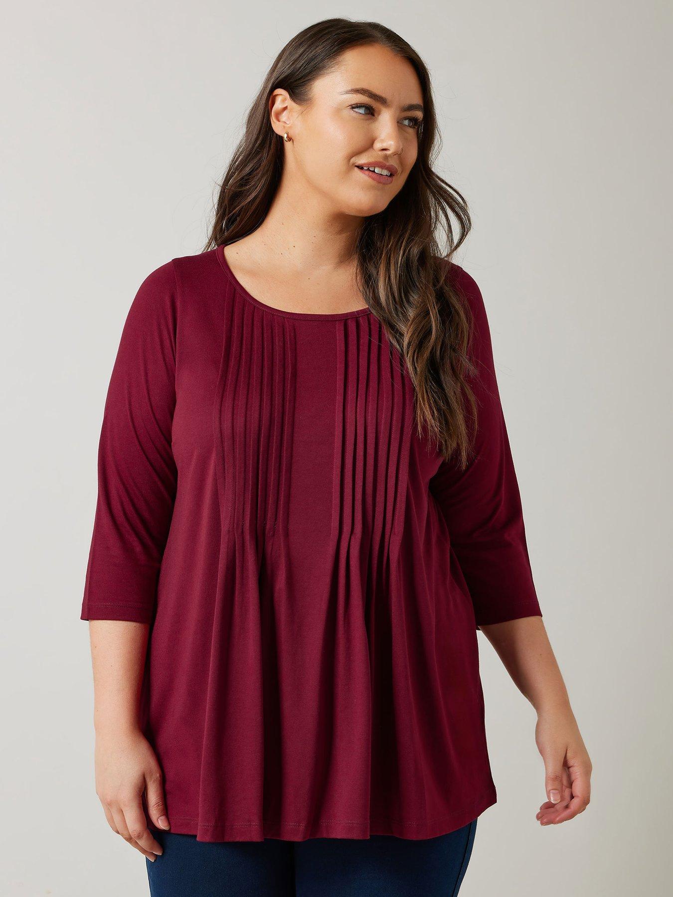 evans-34-sleeve-pintuck-top-red