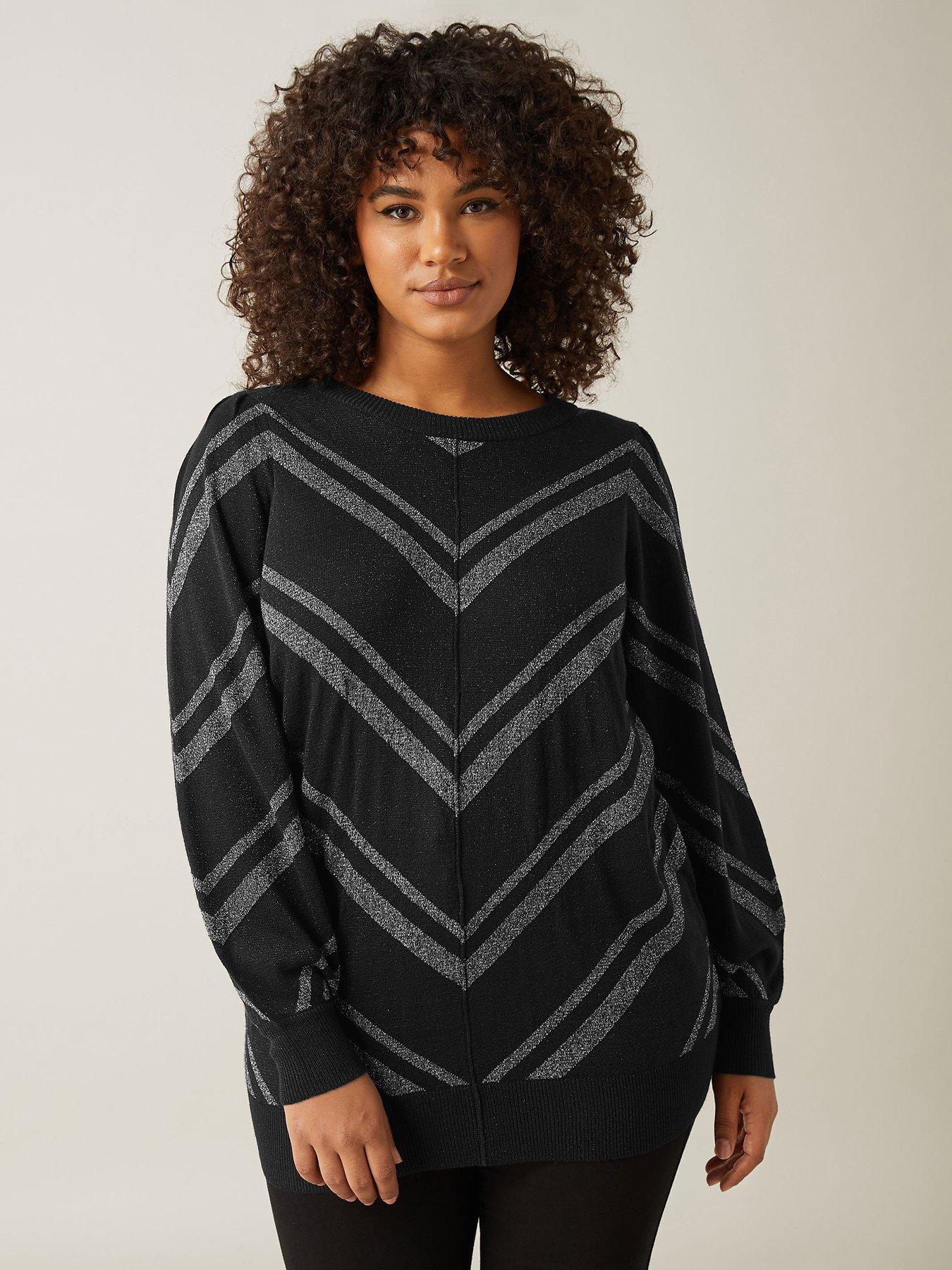 evans-lurex-chevron-jumper-black