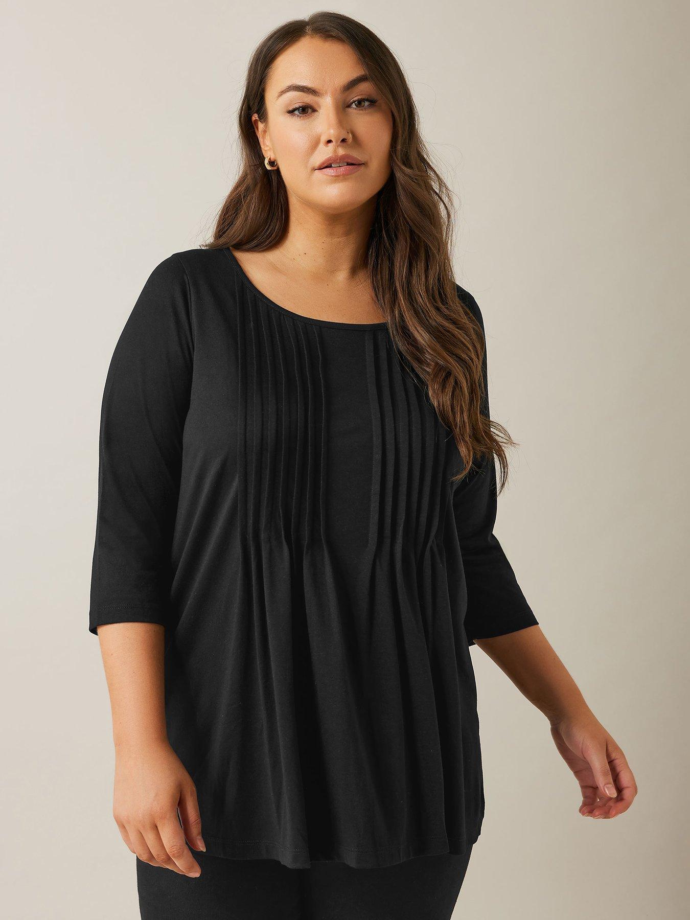 evans-34-sleeve-pintuck-top-black