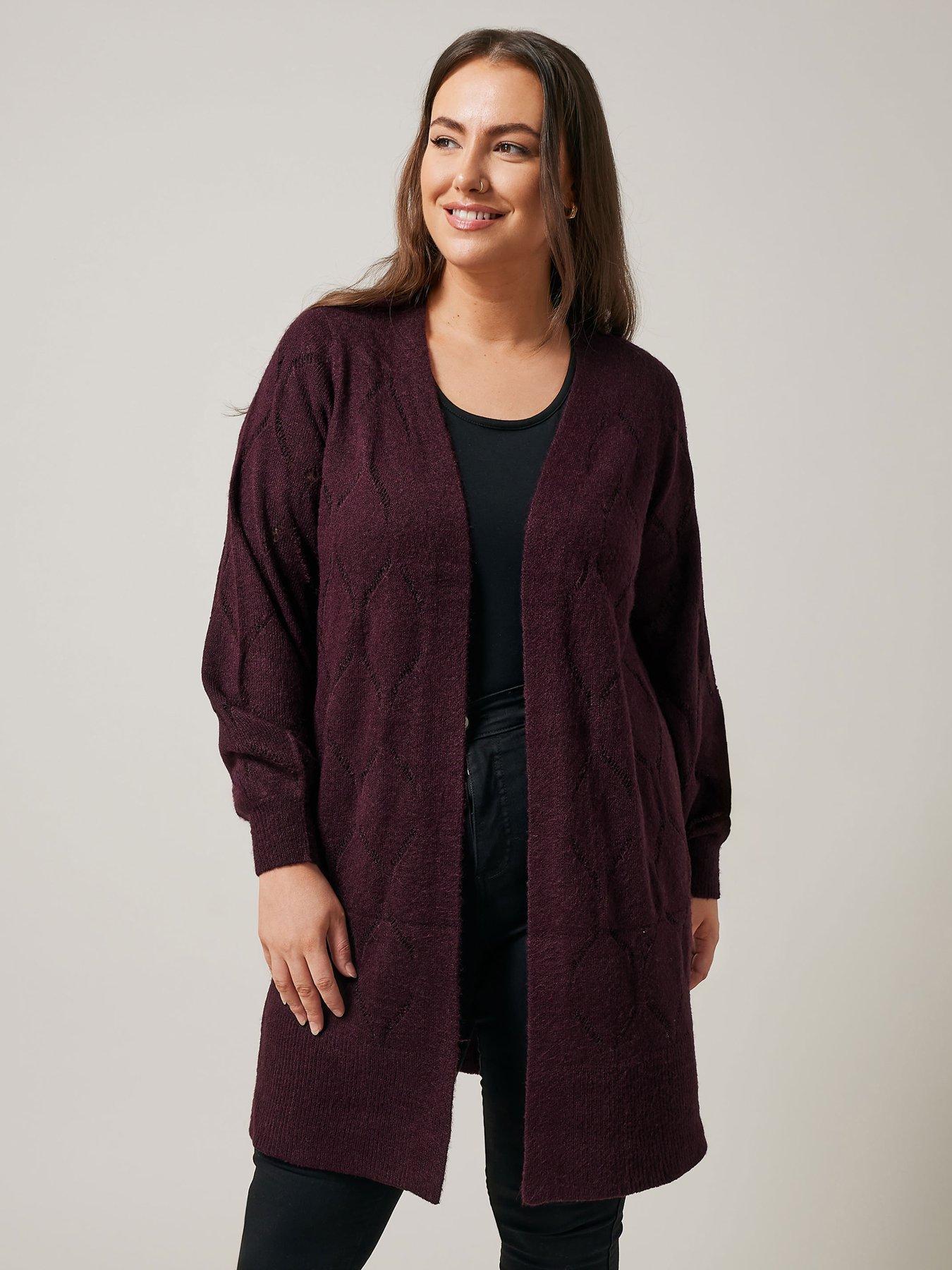 evans-pointelle-longline-cardigan-purple