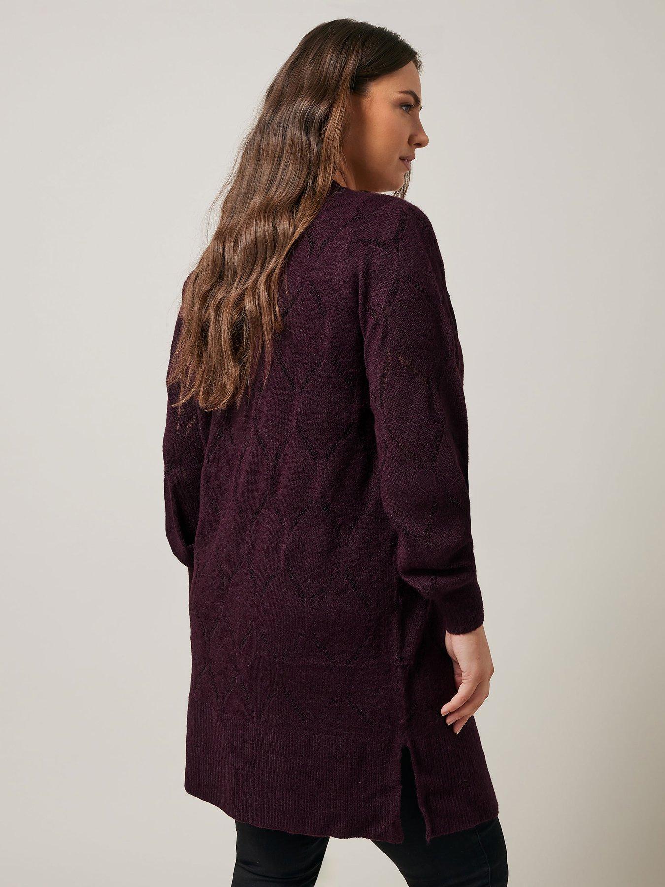 evans-pointelle-longline-cardigan-purplestillFront