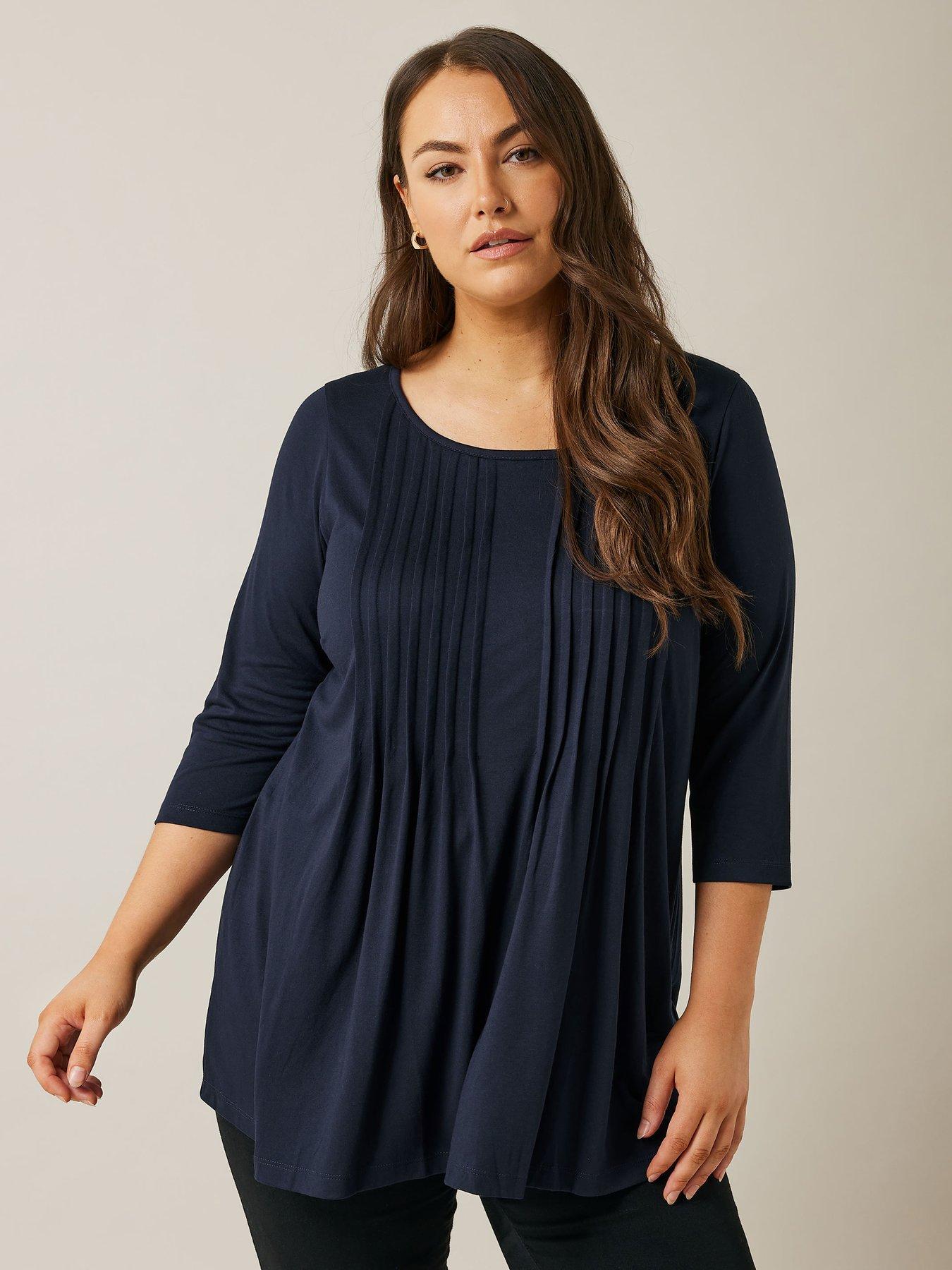 evans-34-sleeve-pintuck-top-blue