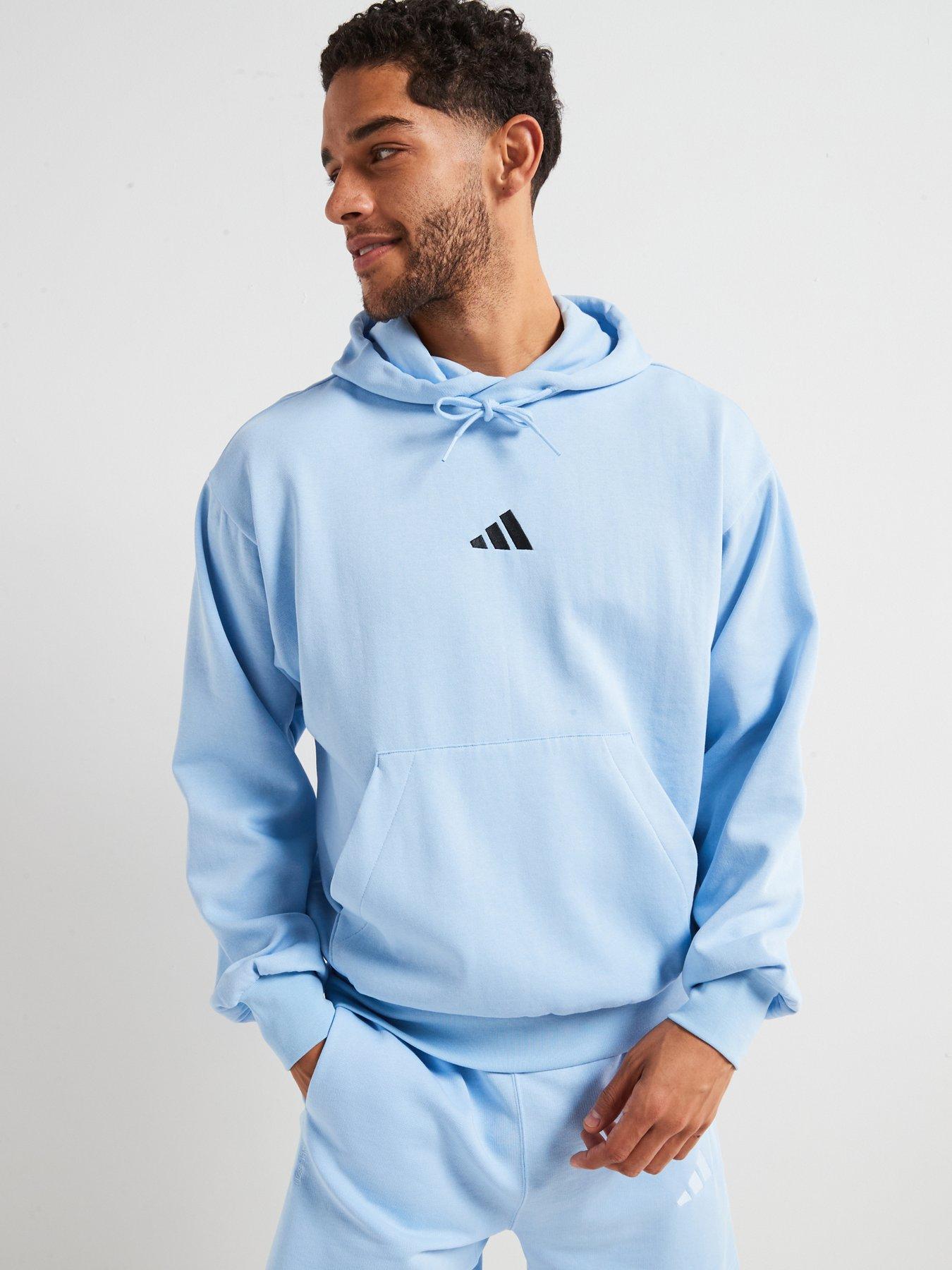 Image of adidas Sportswear Men's Essentials Feelcozy Fleece Hoodie - Glow Blue/Black