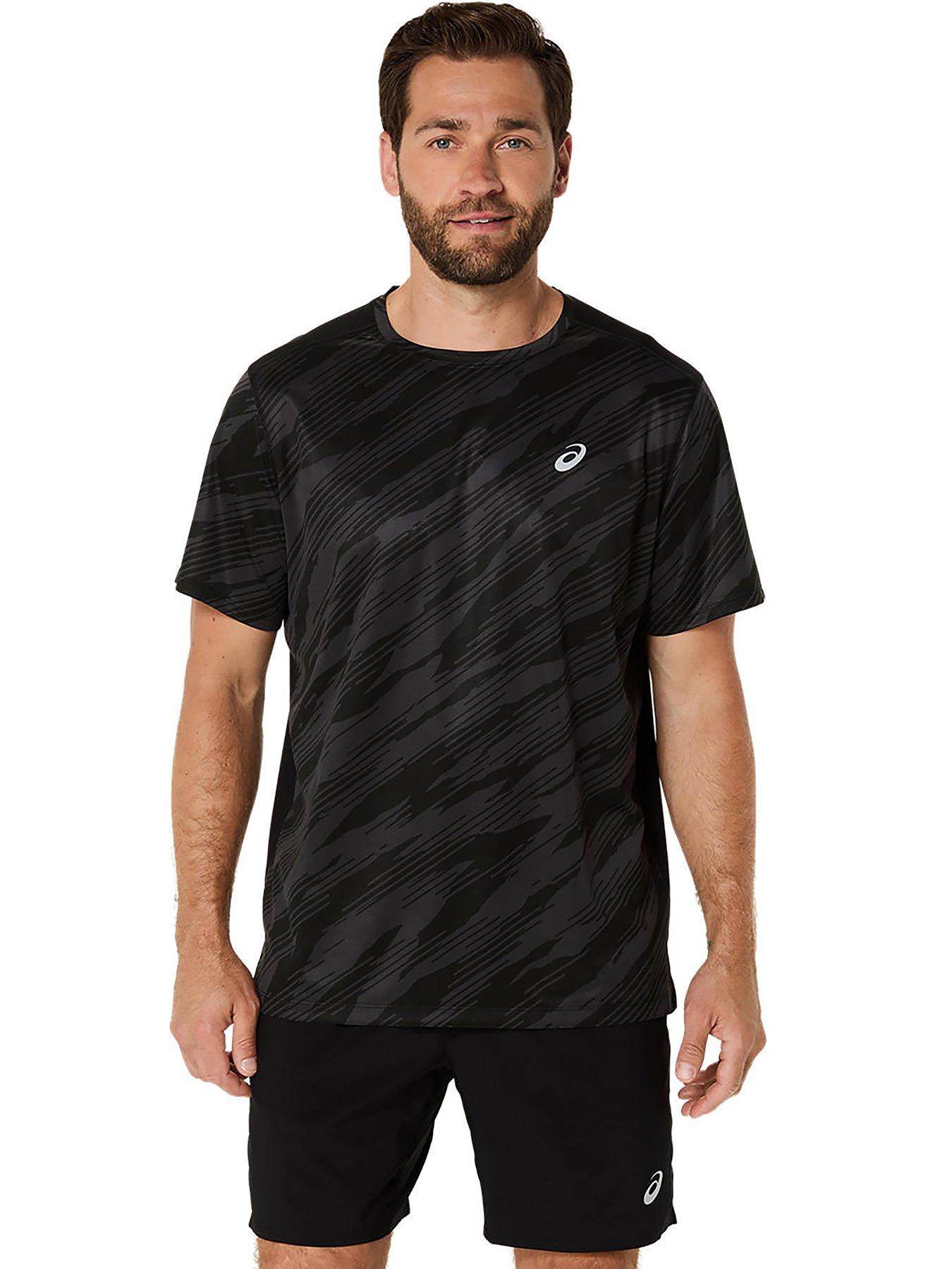 Image 1 of 5 of Asics Mens Running Core All Over Print Short Sleeve Top - Black