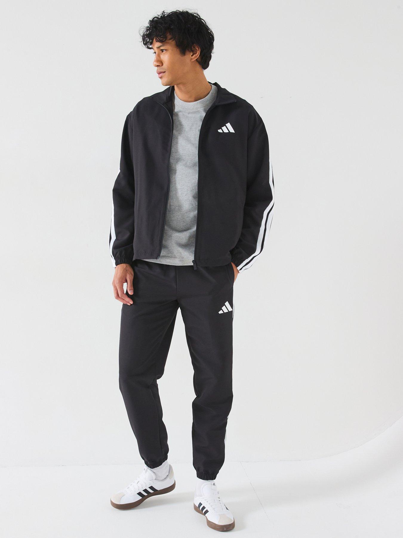 Image 1 of 6 of adidas Sportswear Men's Sportswear Basic 3 Stripes Woven Tracksuit - Black