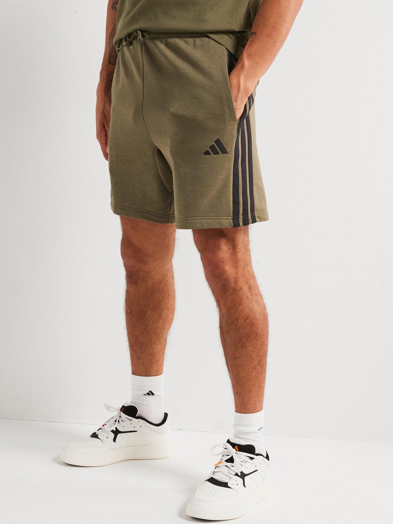adidas Sportswear Mens Essential 3-Stripe French Terry Shorts - Green