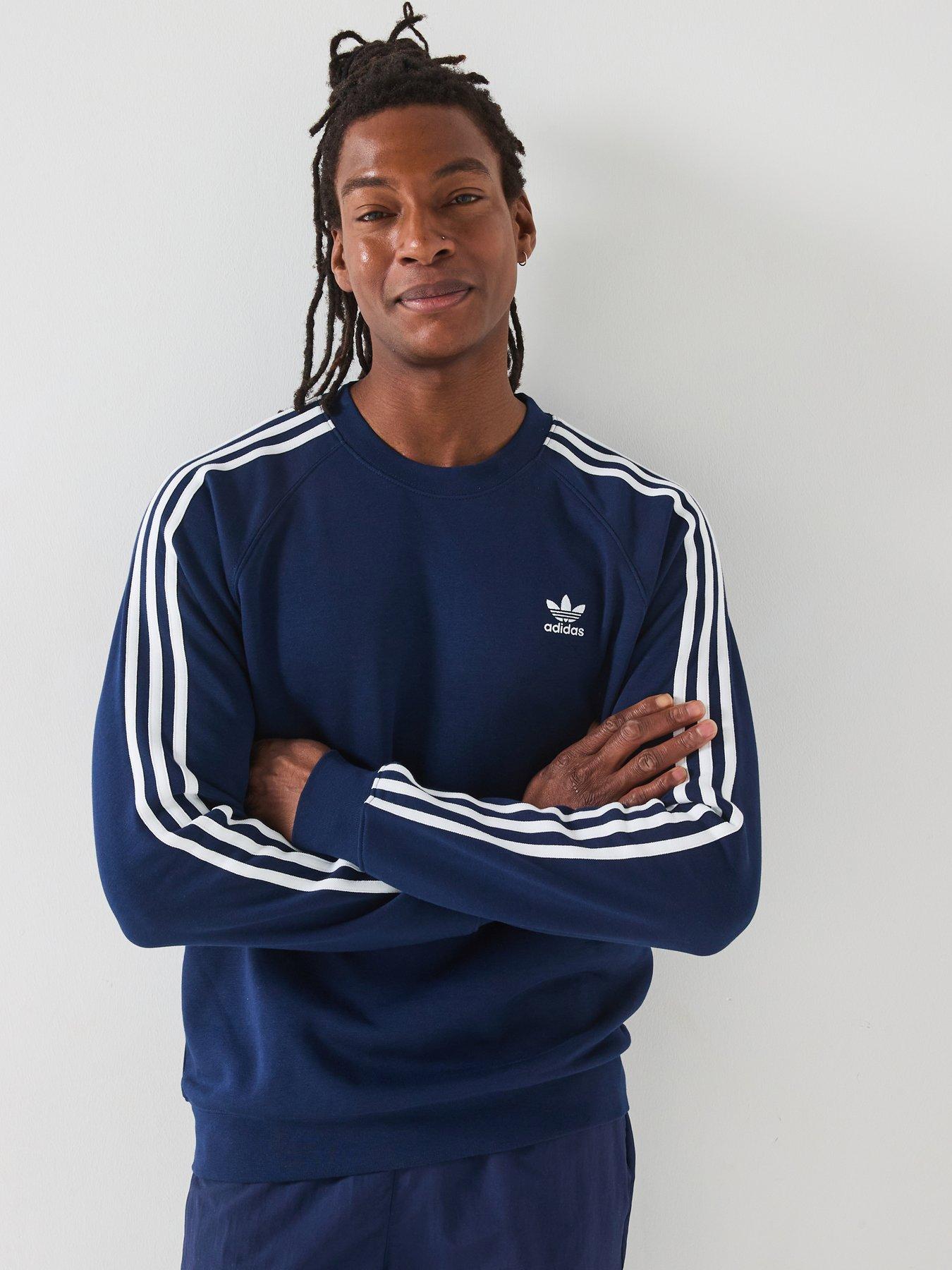 adidas Originals Mens Adicolor 3-Stripe Crew Sweat - Navy - Blue