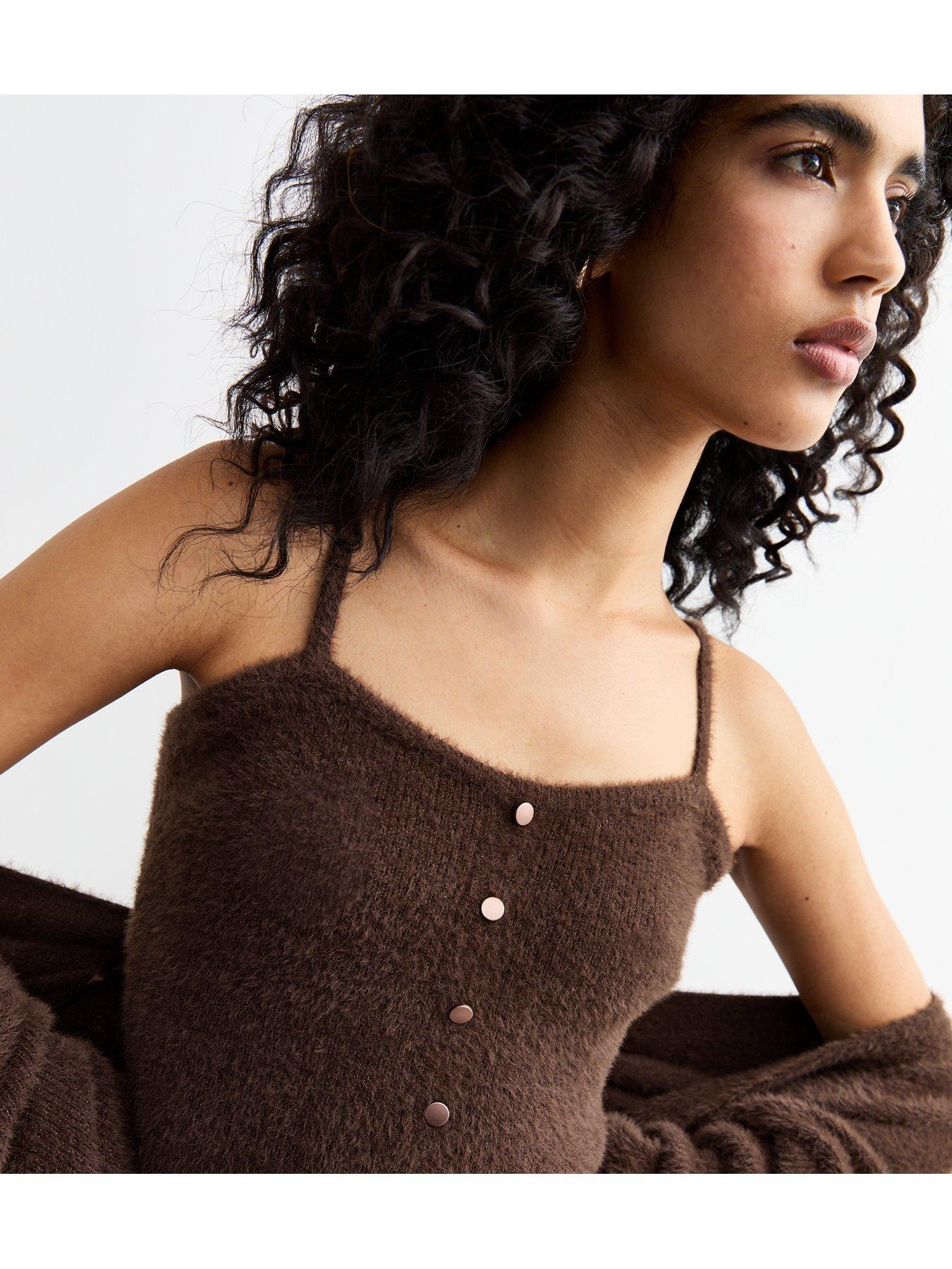 new-look-brown-fluffy-metallic-thread-cami-topoutfit