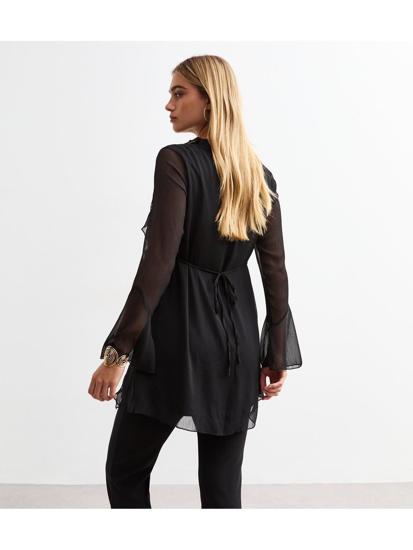 new-look-black-ruffle-trim-chiffon-mini-dressstillFront