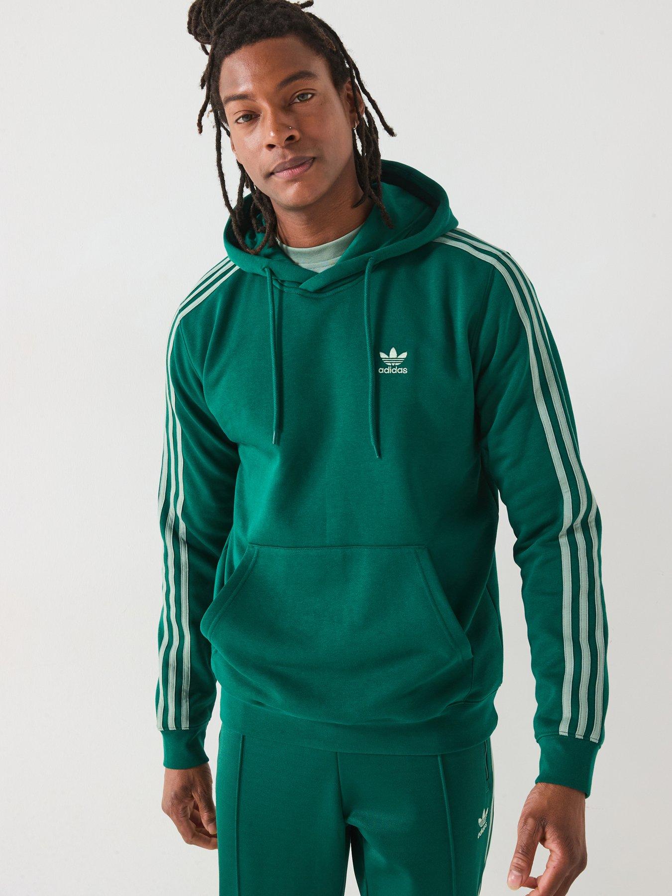 Image of adidas Originals Mens Adicolor 3-Stripe Overhead Hoodie - Green