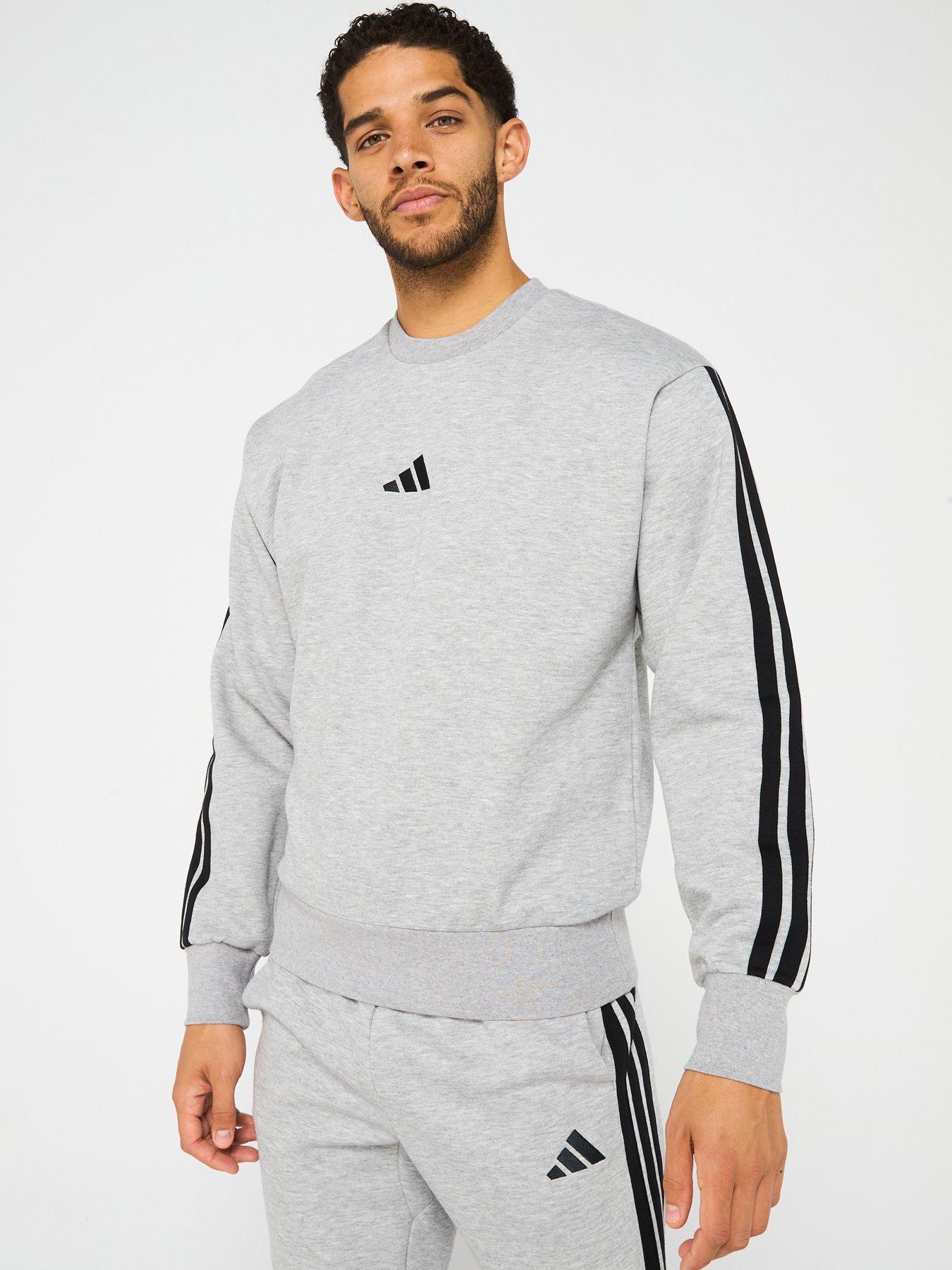 Image 1 of 6 of adidas Sportswear Men's Essentials 3-Stripe Fleece Sweatshirt - Medium Grey Heather/Black