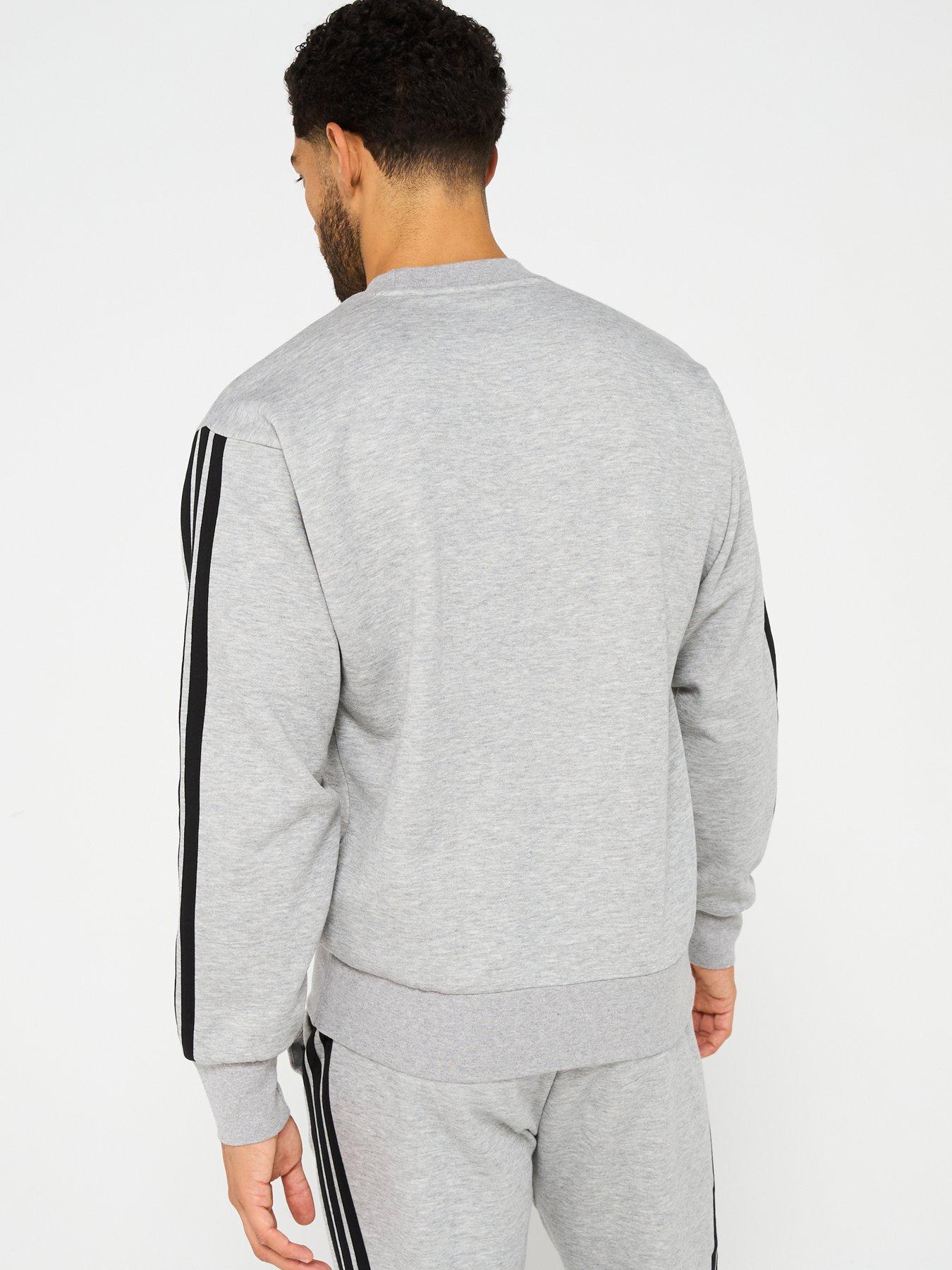 Image 2 of 6 of adidas Sportswear Men's Essentials 3-Stripe Fleece Sweatshirt - Medium Grey Heather/Black