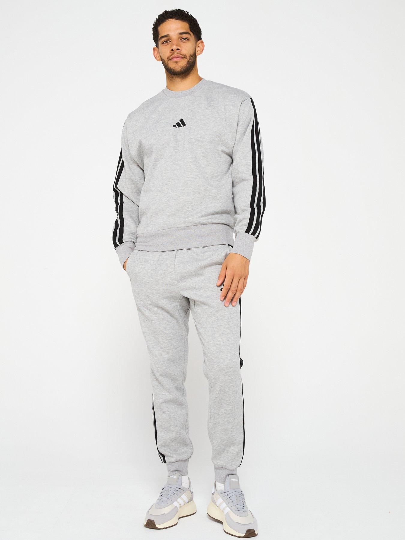 Image 3 of 6 of adidas Sportswear Men's Essentials 3-Stripe Fleece Sweatshirt - Medium Grey Heather/Black