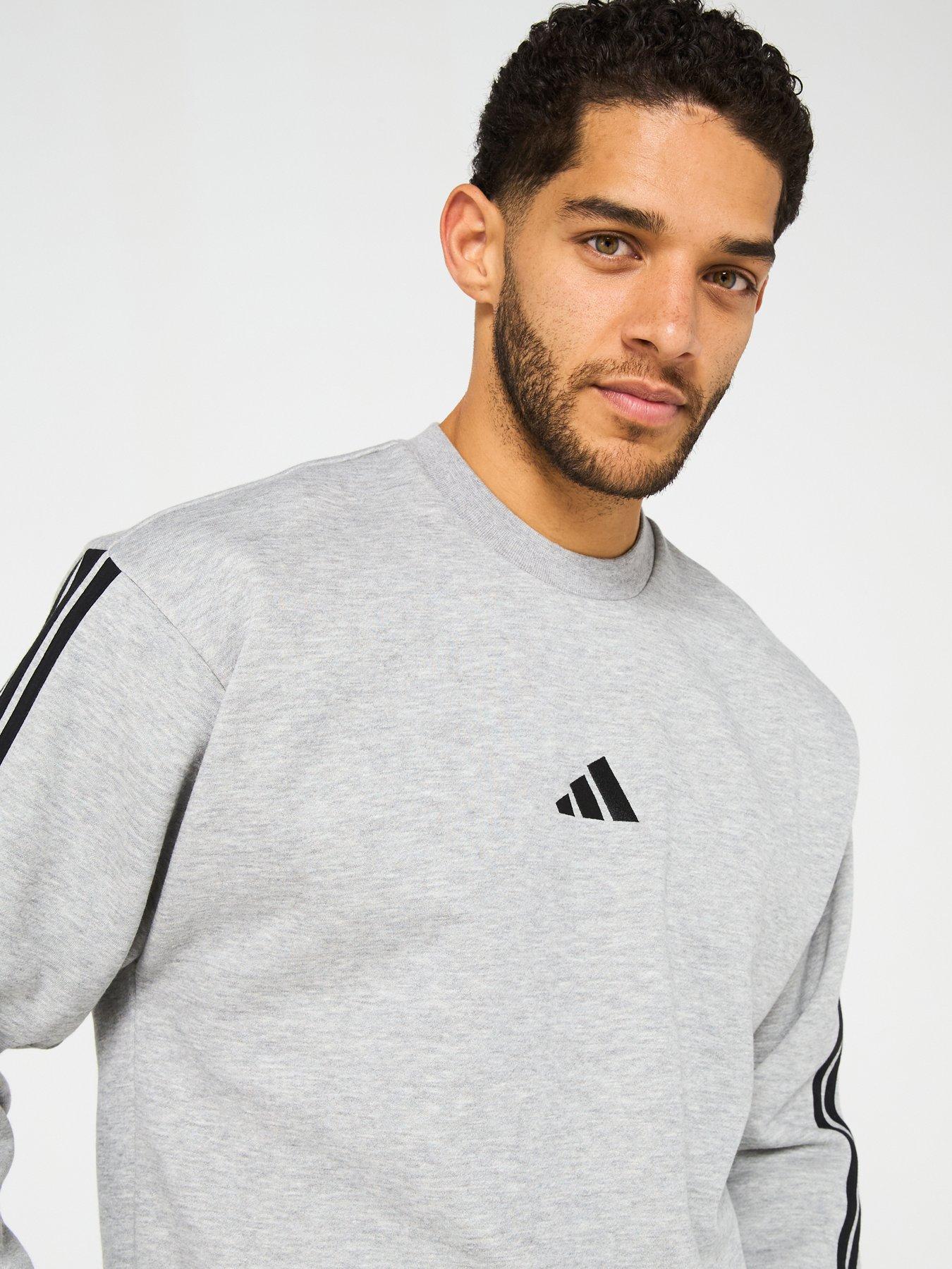 Image 4 of 6 of adidas Sportswear Men's Essentials 3-Stripe Fleece Sweatshirt - Medium Grey Heather/Black