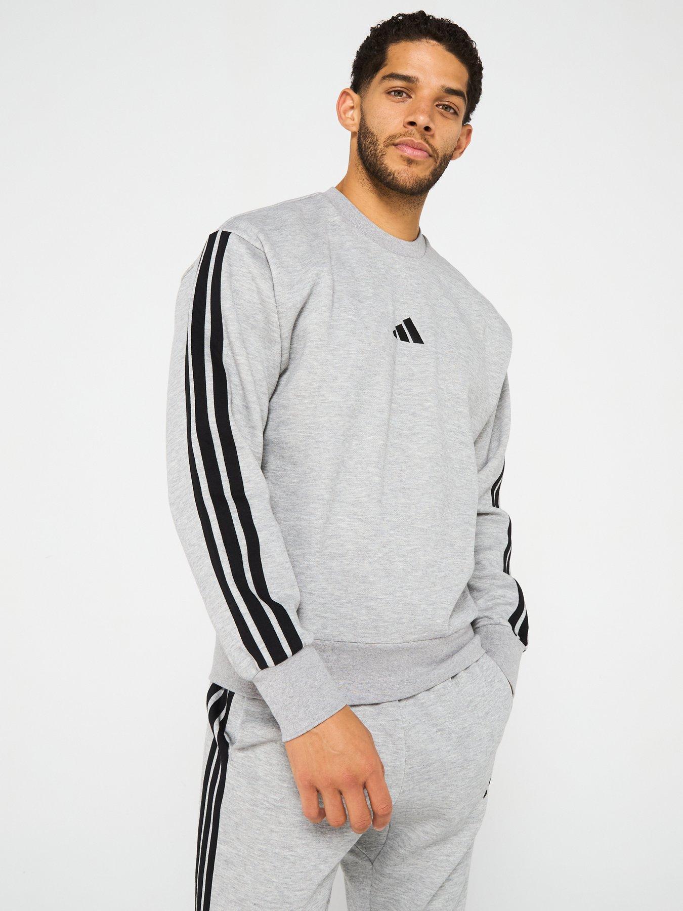 Image 5 of 6 of adidas Sportswear Men's Essentials 3-Stripe Fleece Sweatshirt - Medium Grey Heather/Black