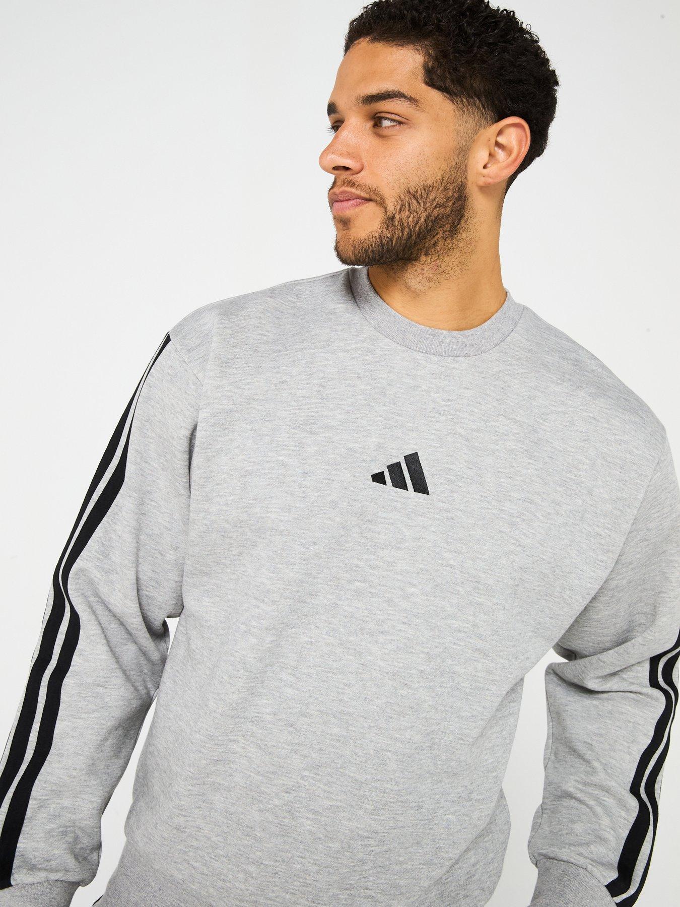 Image 6 of 6 of adidas Sportswear Men's Essentials 3-Stripe Fleece Sweatshirt - Medium Grey Heather/Black