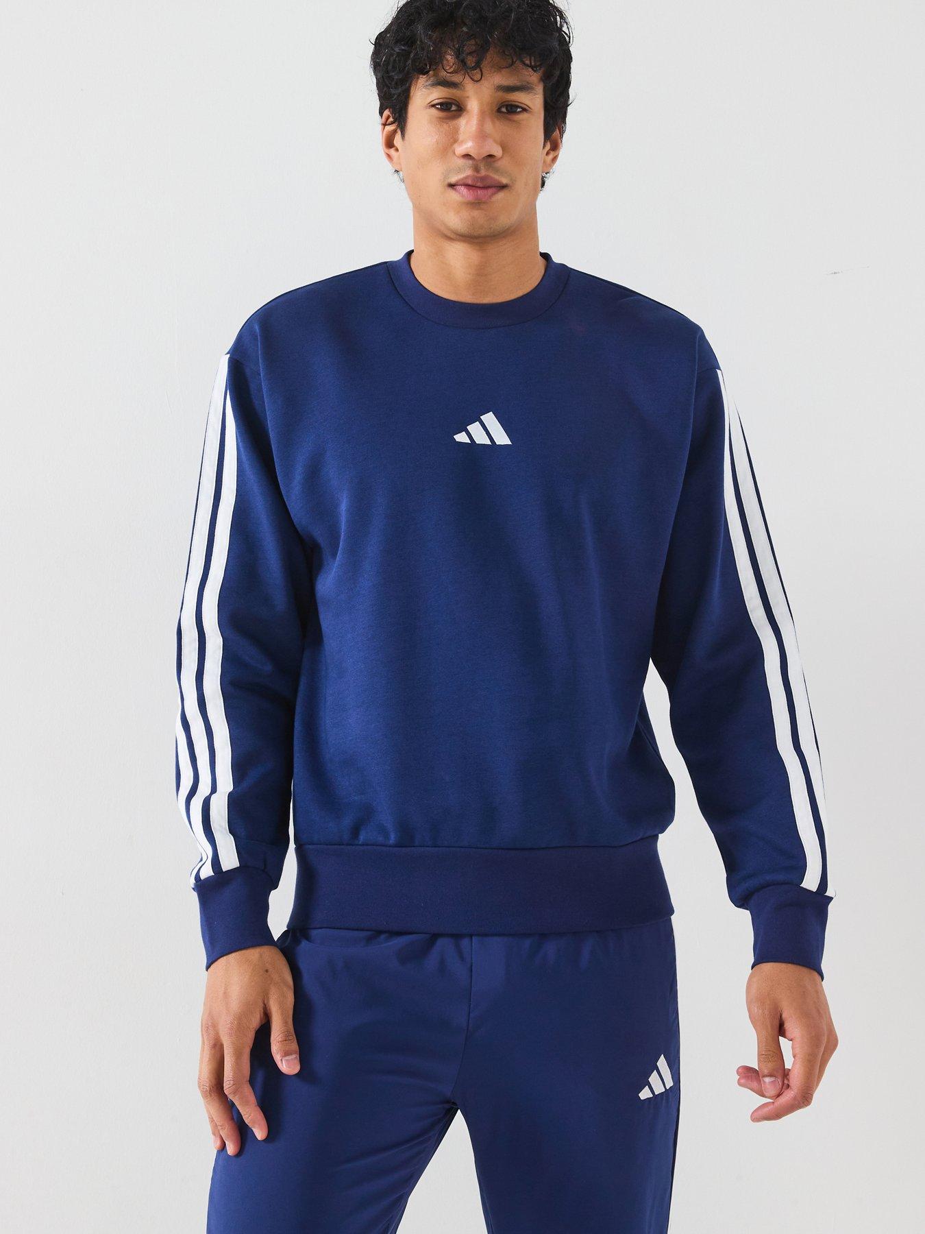 adidas Sportswear Men's Essential 3-Stripe Fleece Sweatshirt - Blue