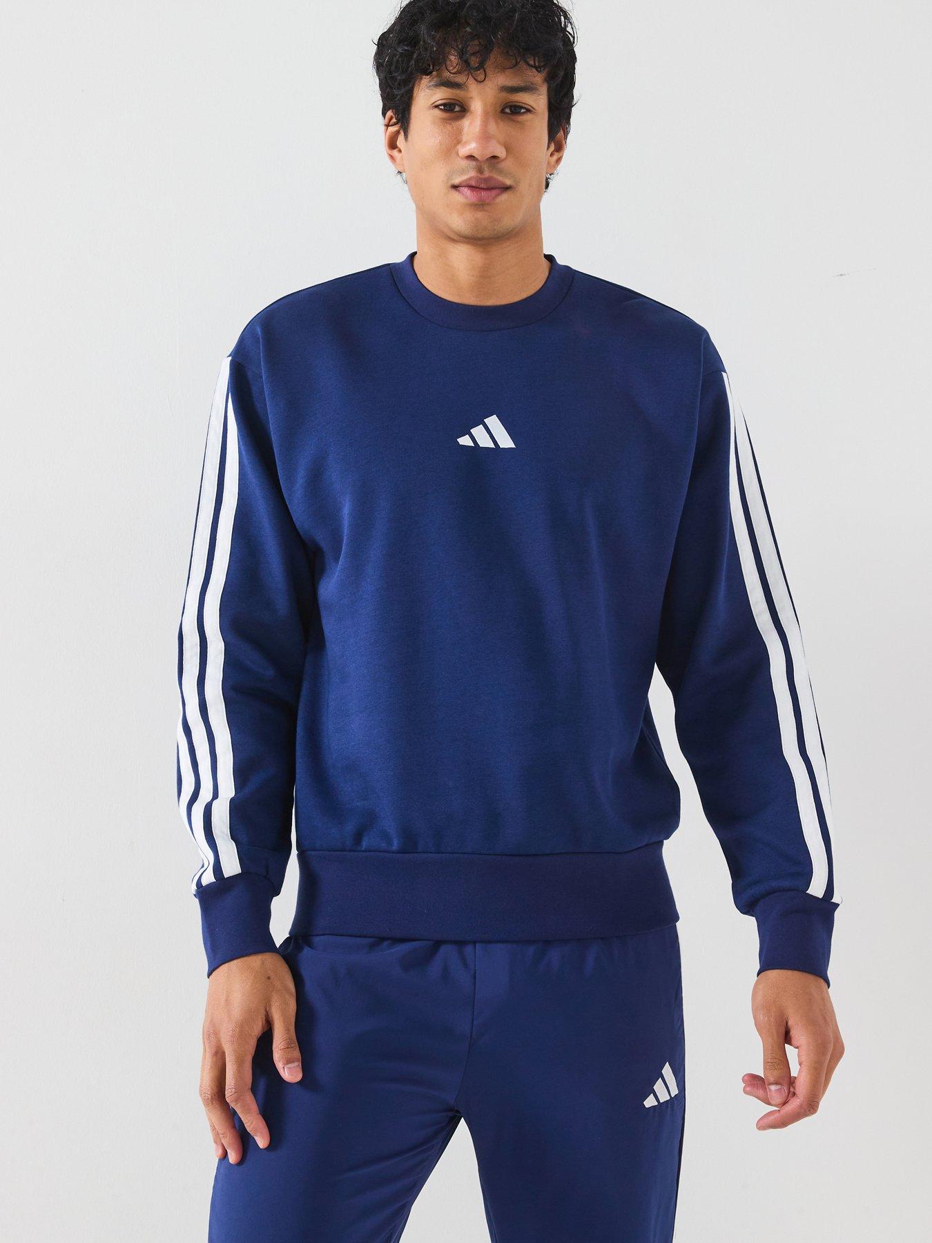 adidas-sportswear-mens-essential-3-stripe-fleece-sweatshirt-bluefront