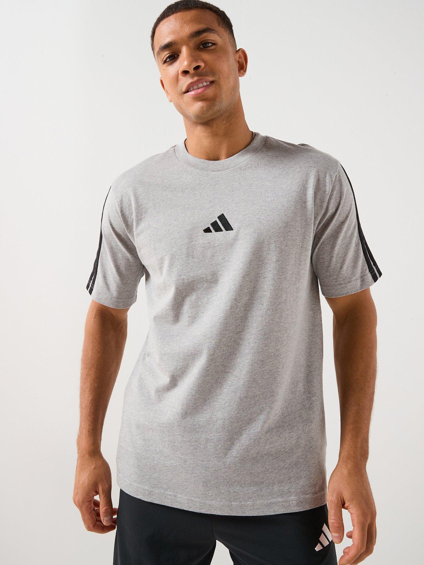 adidas Sportswear Mens Essentials 3-Stripe Single Jersey T-Shirt - Grey