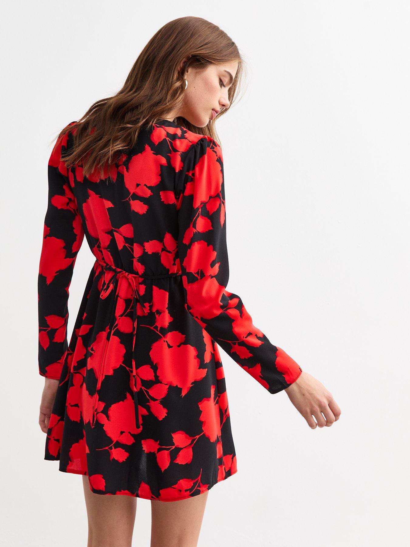 new-look-black-floral-print-long-sleeve-split-hem-midi-dressstillFront