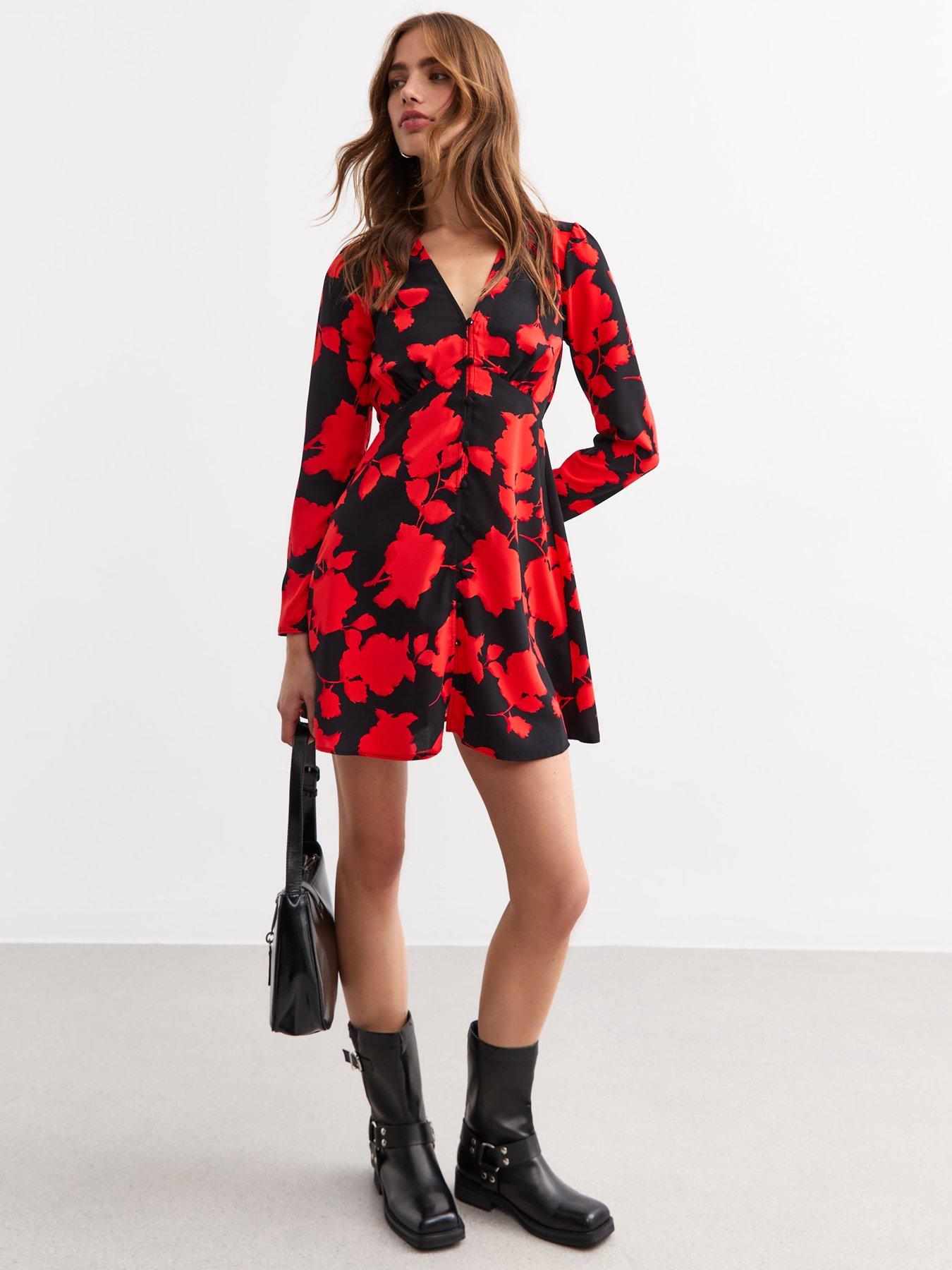 new-look-black-floral-print-long-sleeve-split-hem-midi-dressback