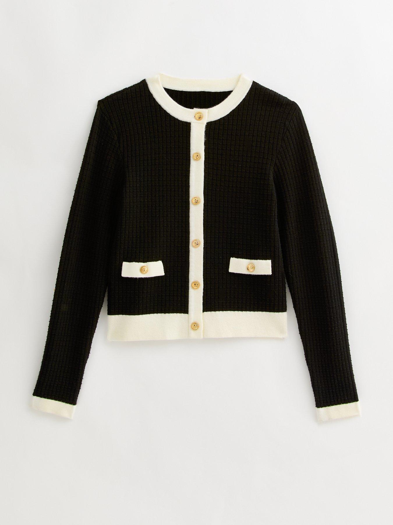 new-look-black-contrast-trim-waffle-knit-cardigandetail