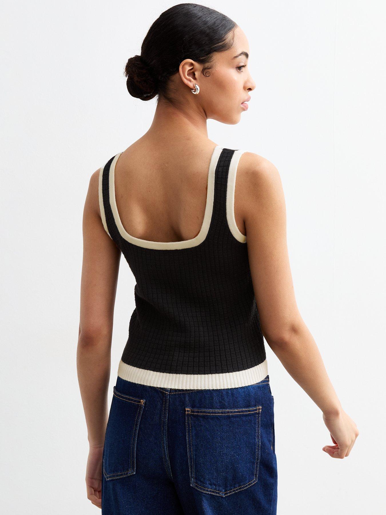 new-look-black-contrast-trim-waffle-knit-veststillFront