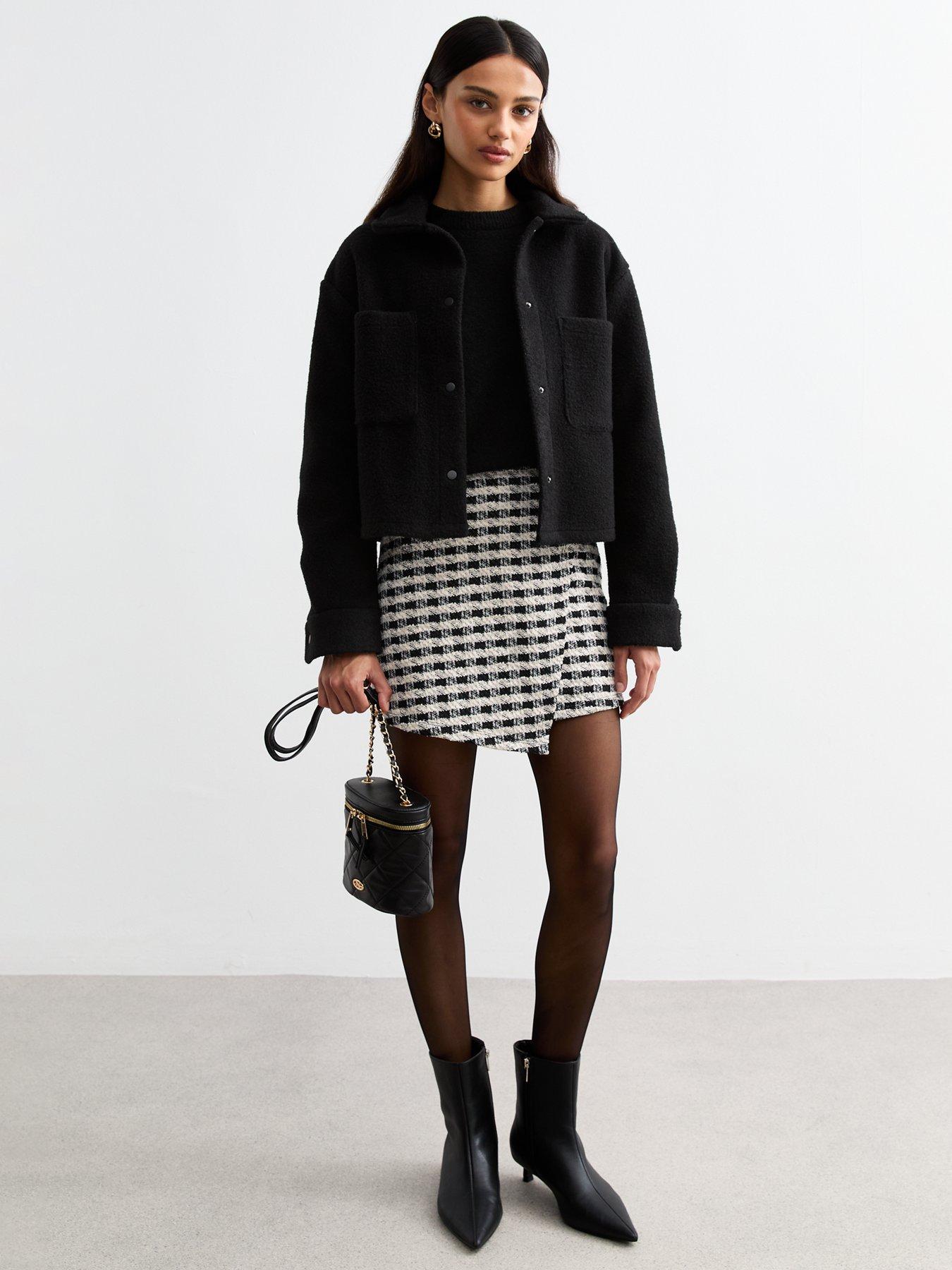 new-look-black-check-patterned-boucle-wrap-mini-skirtback