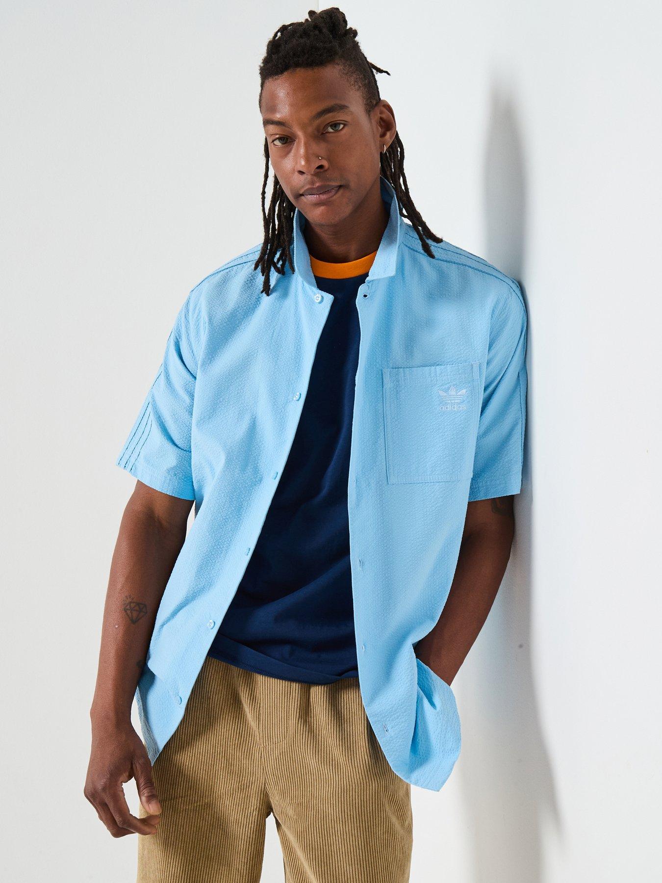 adidas Originals Men's Essentials Seersucker Short Sleeve Shirt - Clear Sky