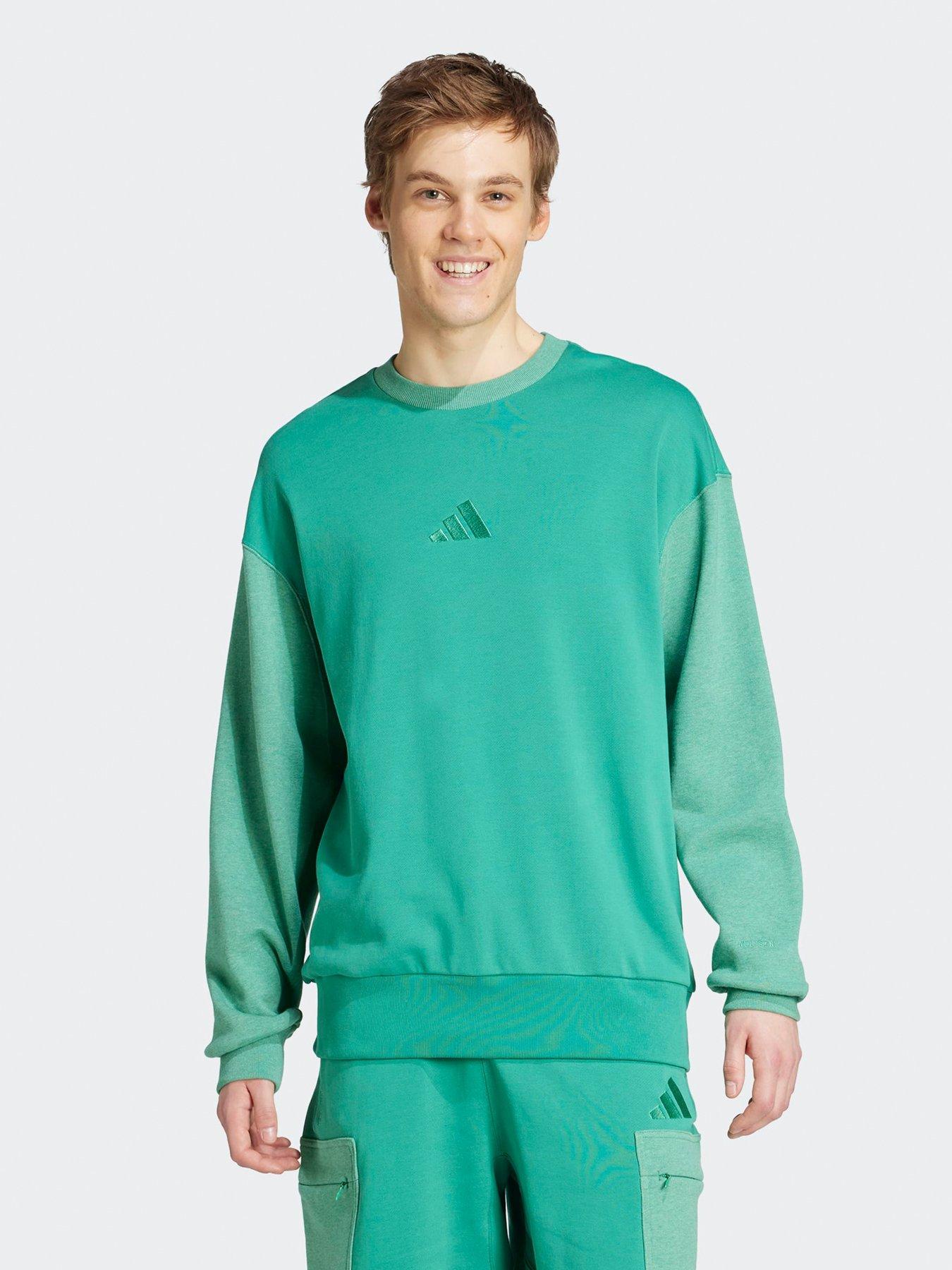 adidas Sportswear Mens All Szn French Terry Colorblock Crew Sweatshirt - Semi Court Green