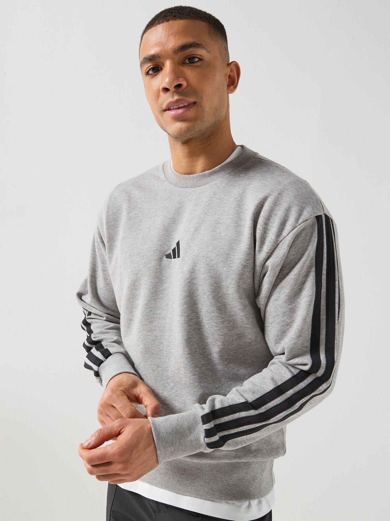 adidas Sportswear Mens Essentials 3-Stripe French Terry Sweatshirt - Grey