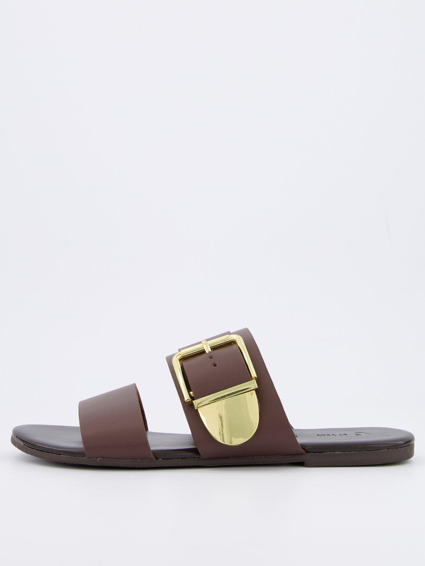 V by Very Extra Wide Fit Leather Sandal - Brown