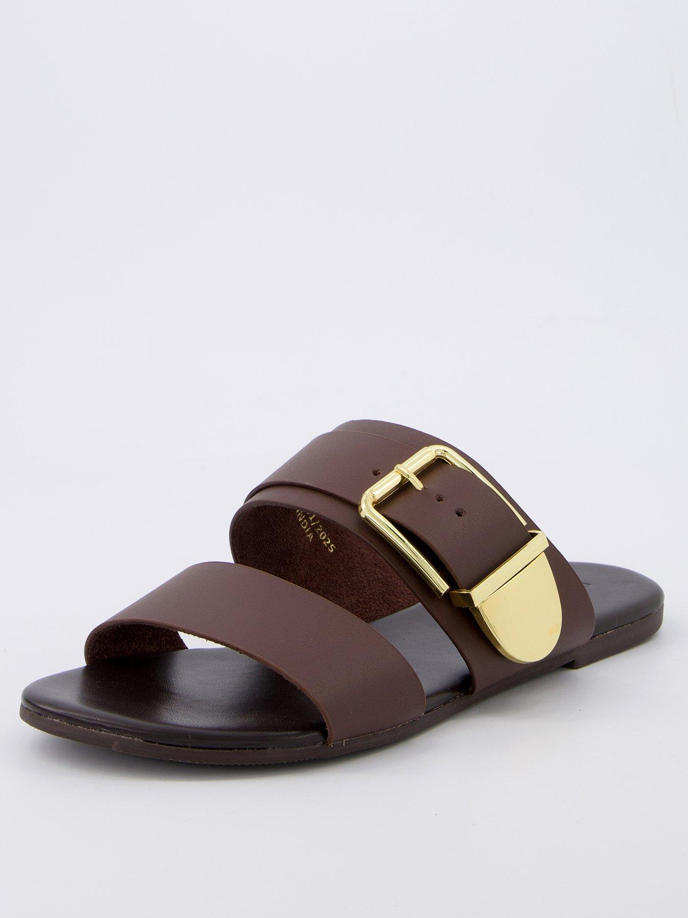 Image 2 of 7 of V by Very Extra Wide Fit Leather Sandal - Brown