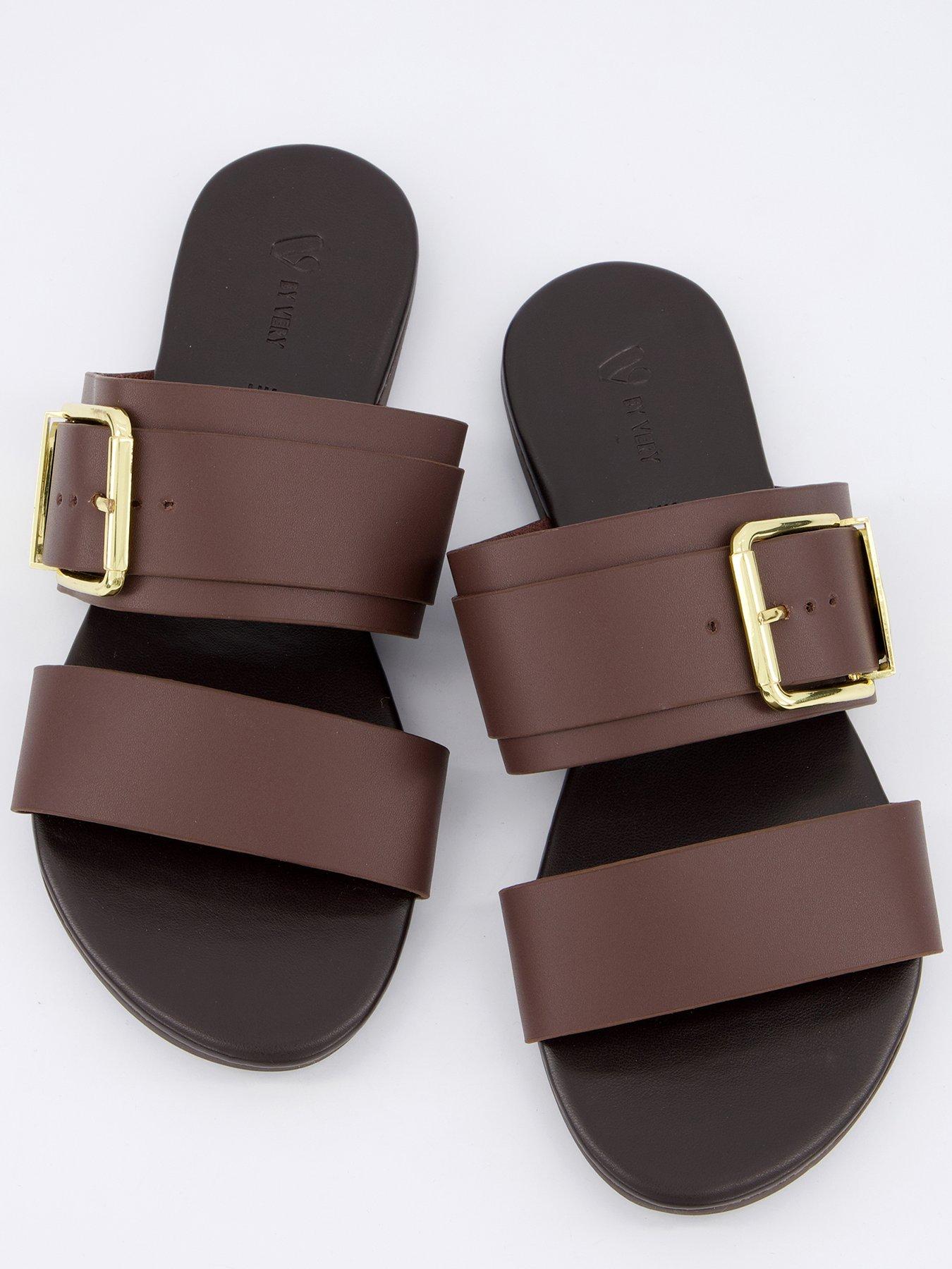 Image 3 of 7 of V by Very Extra Wide Fit Leather Sandal - Brown