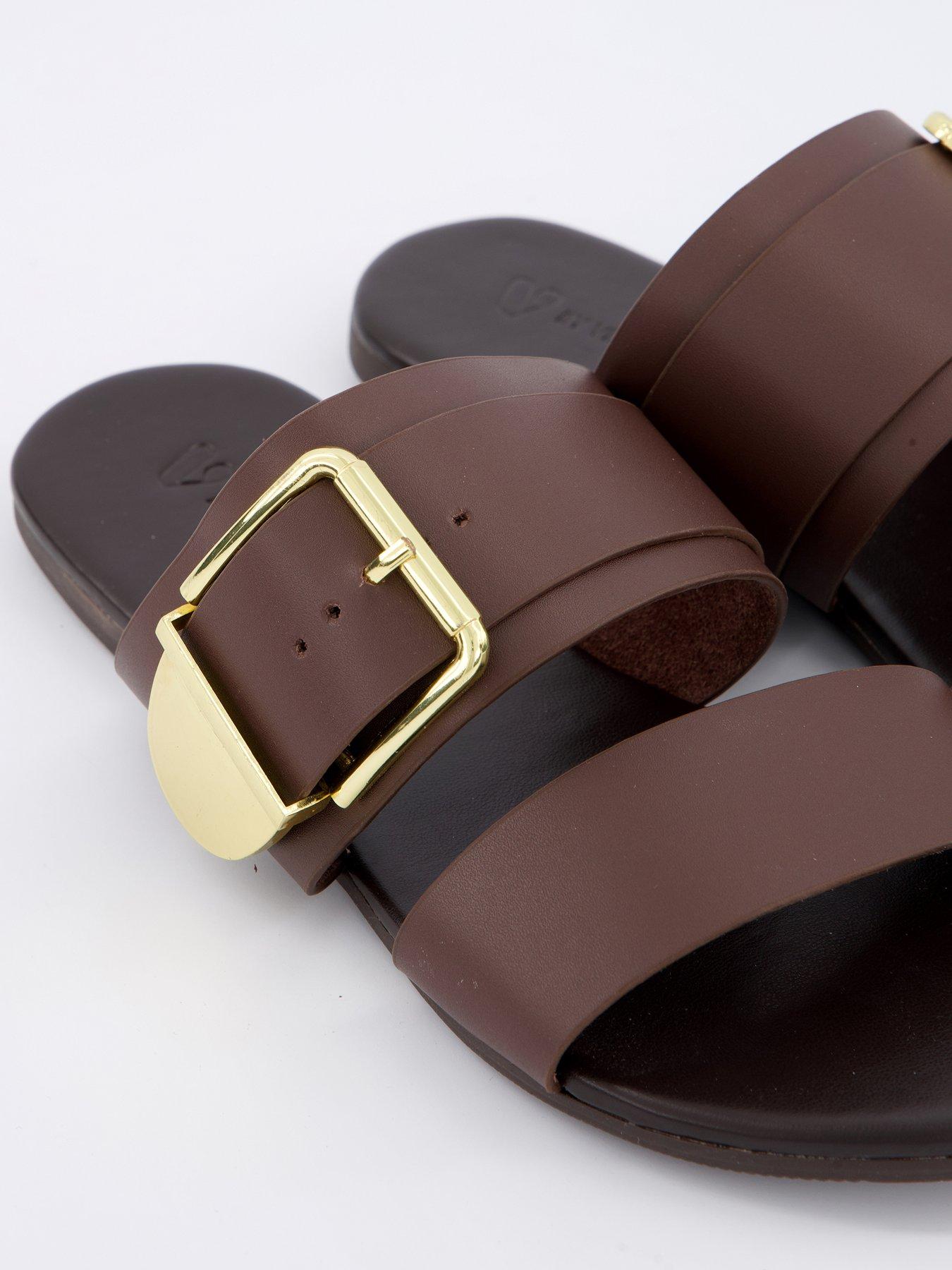 Image 5 of 7 of V by Very Extra Wide Fit Leather Sandal - Brown